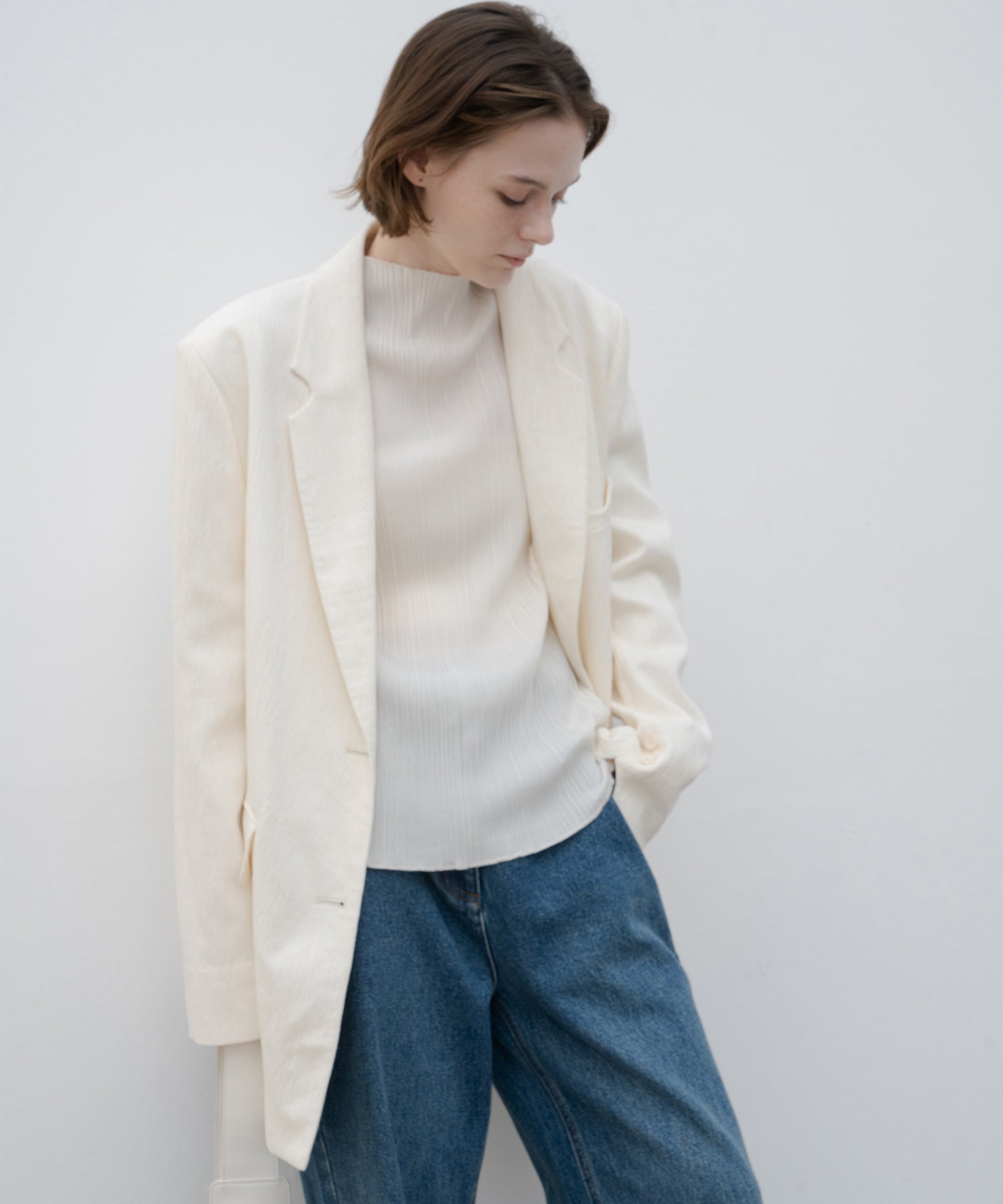 Crinkled-Texture Single-Breasted Jacket