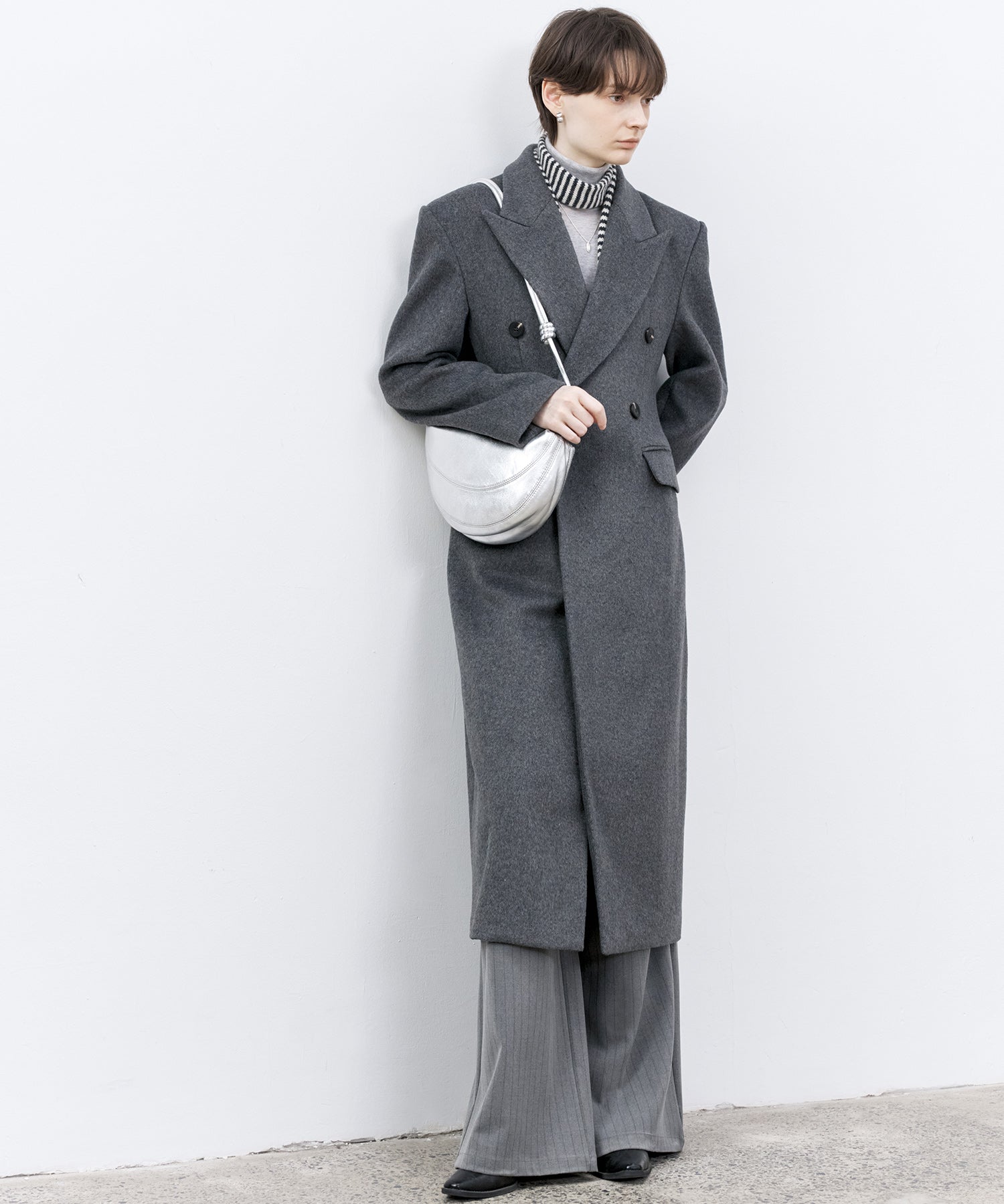 Structured Wool Long Coat with Padded Shoulders