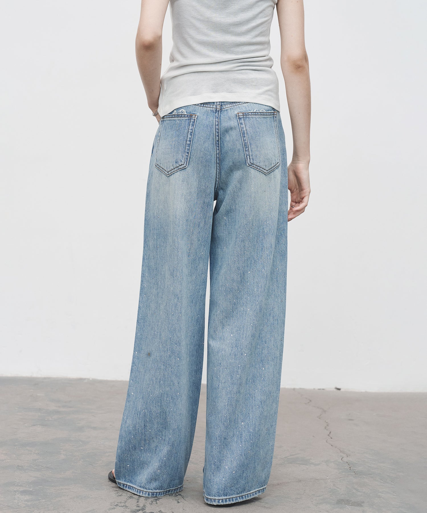 Gradient Rhinestone Wide-Leg Jeans