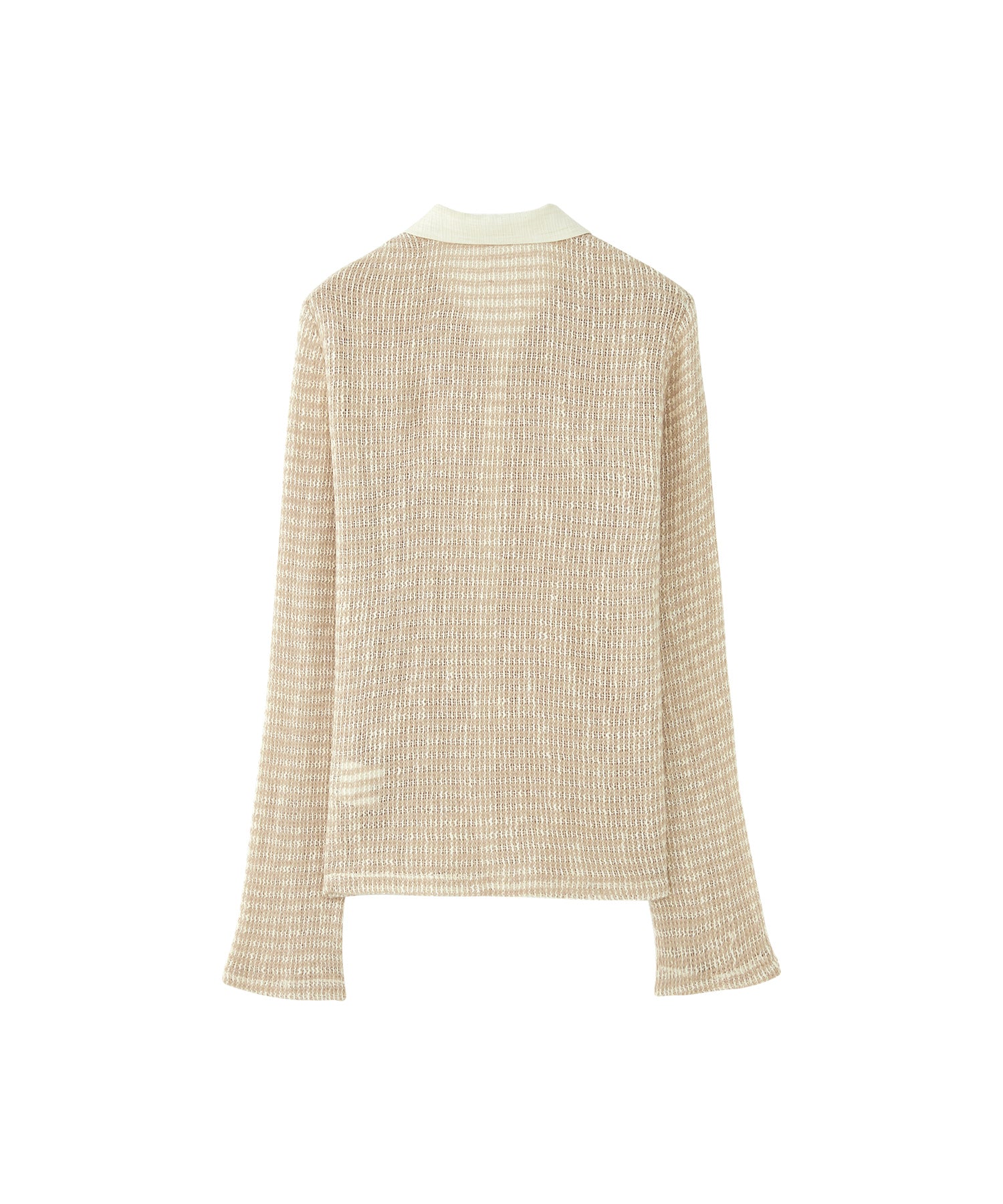 Two-Tone Openwork Knit Shirt Blouse