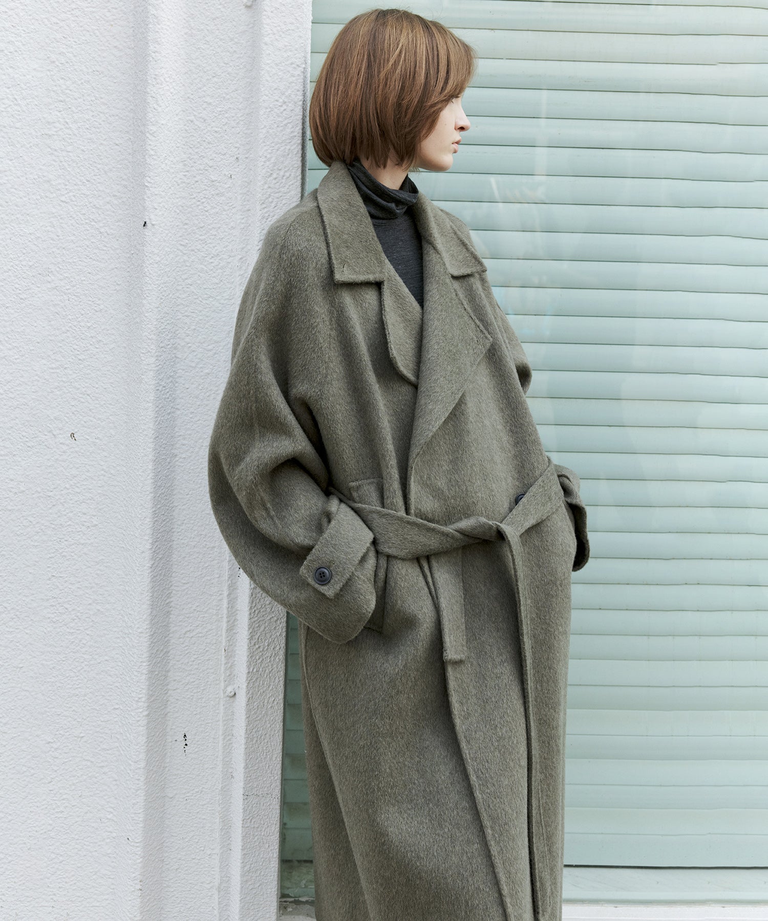 100% Wool Double-Face Trench Collar Oversized Silhouette Long Coat