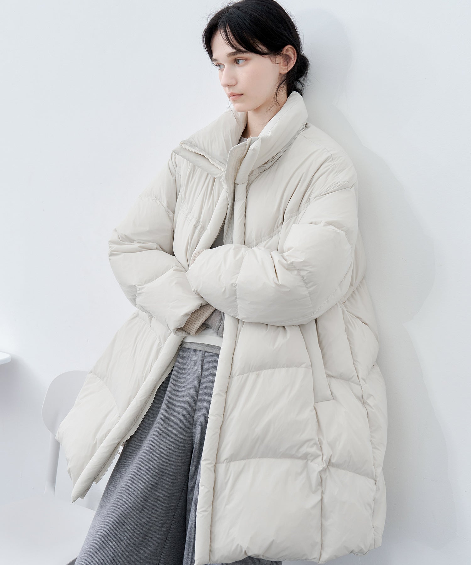 Mid-Length Stand Collar Hooded Oversize Down Coat