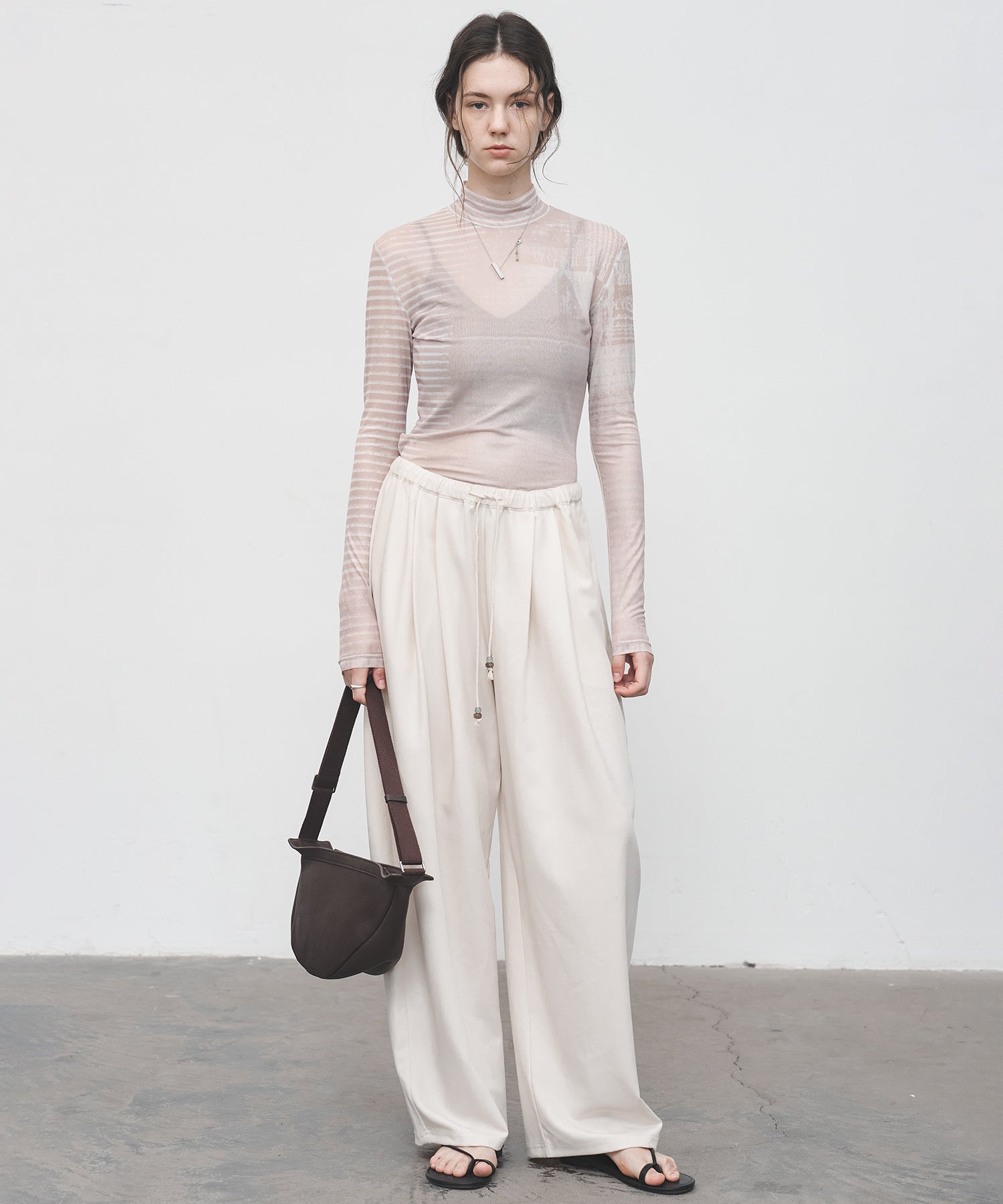 Digital Art Mesh Top – Sheer Mock Neck Fitted Layer