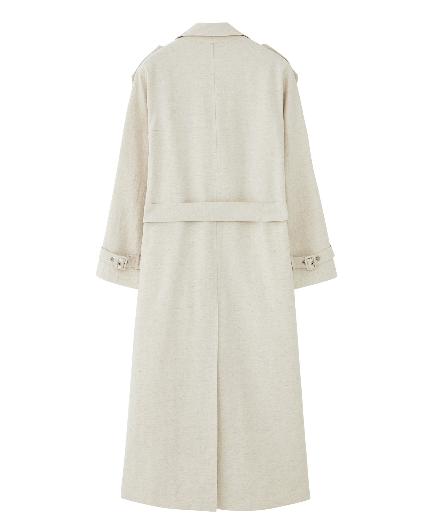 Linen Blend Double-Breasted Long Trench Coat with Epaulettes and Belt