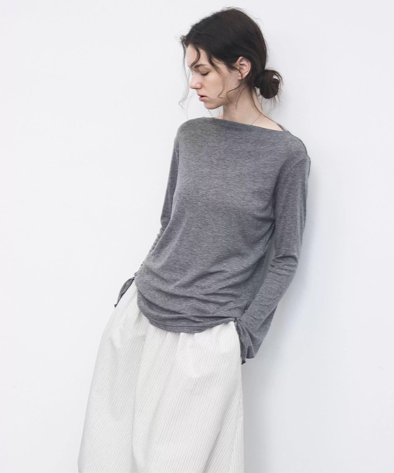 Wool Blend Basic Boat Neck Layering T-Shirt