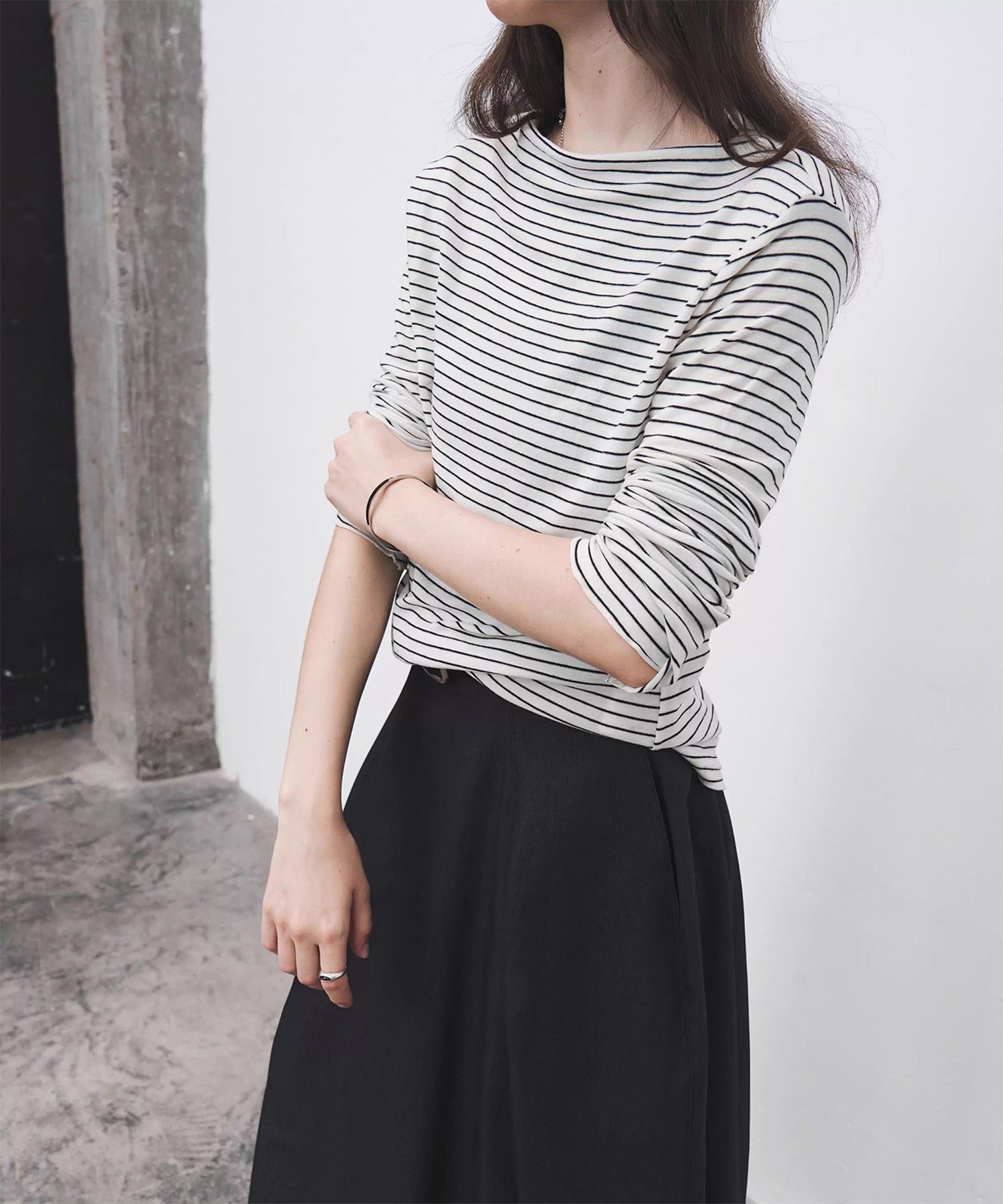 Wool Blend Basic Boat Neck Layering T-Shirt