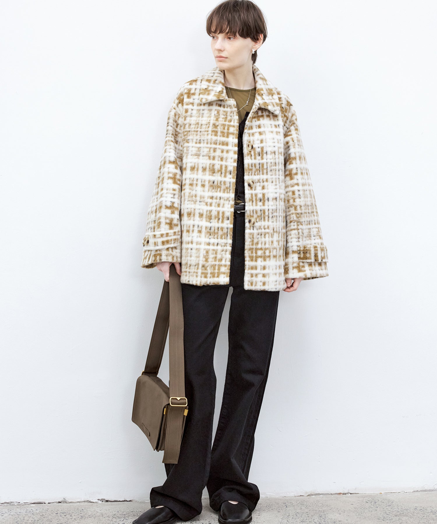 Hazy Plaid Tailored Wool Short Over-coat