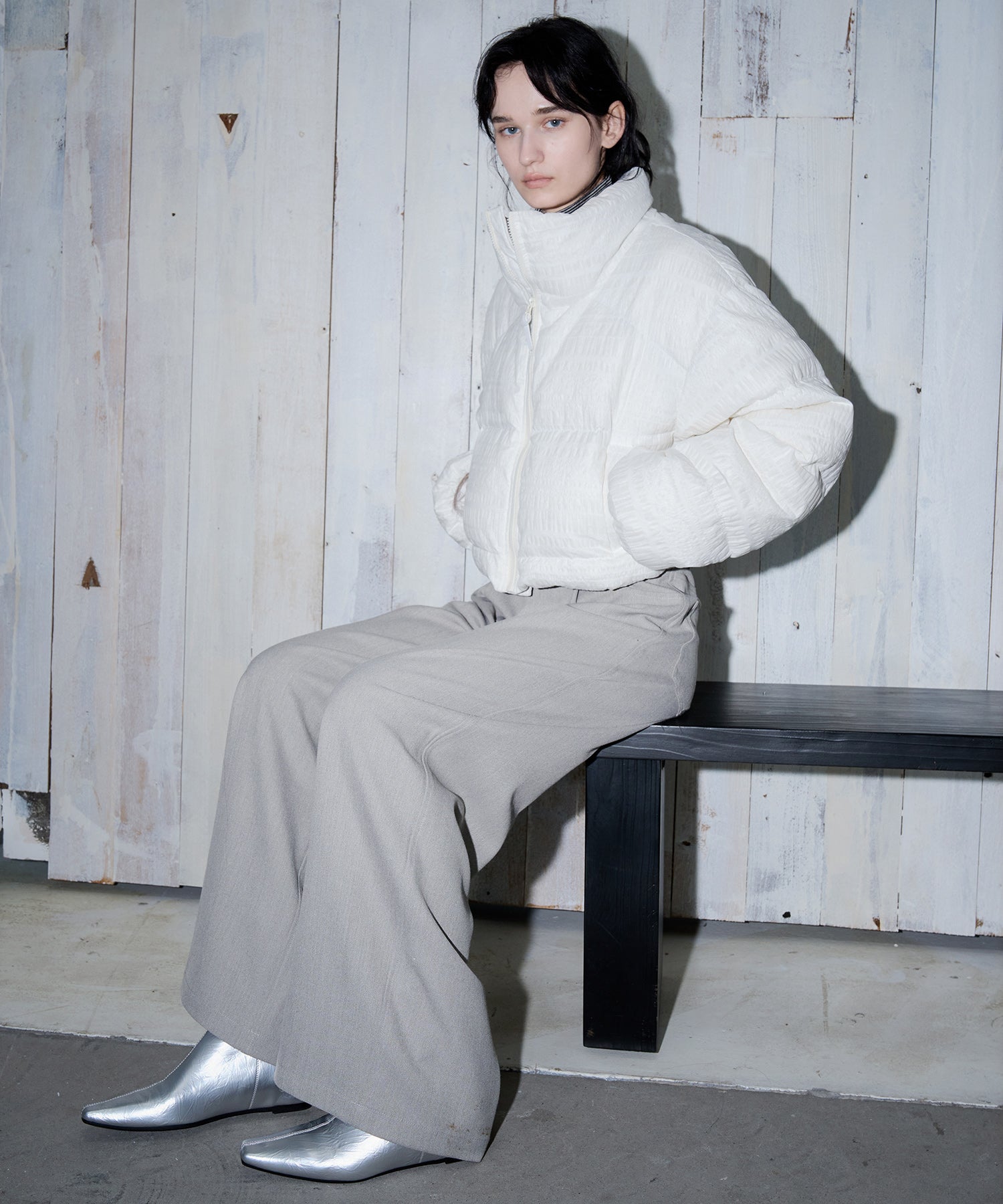 Textured Low-Rise Wide Straight Curved Pants