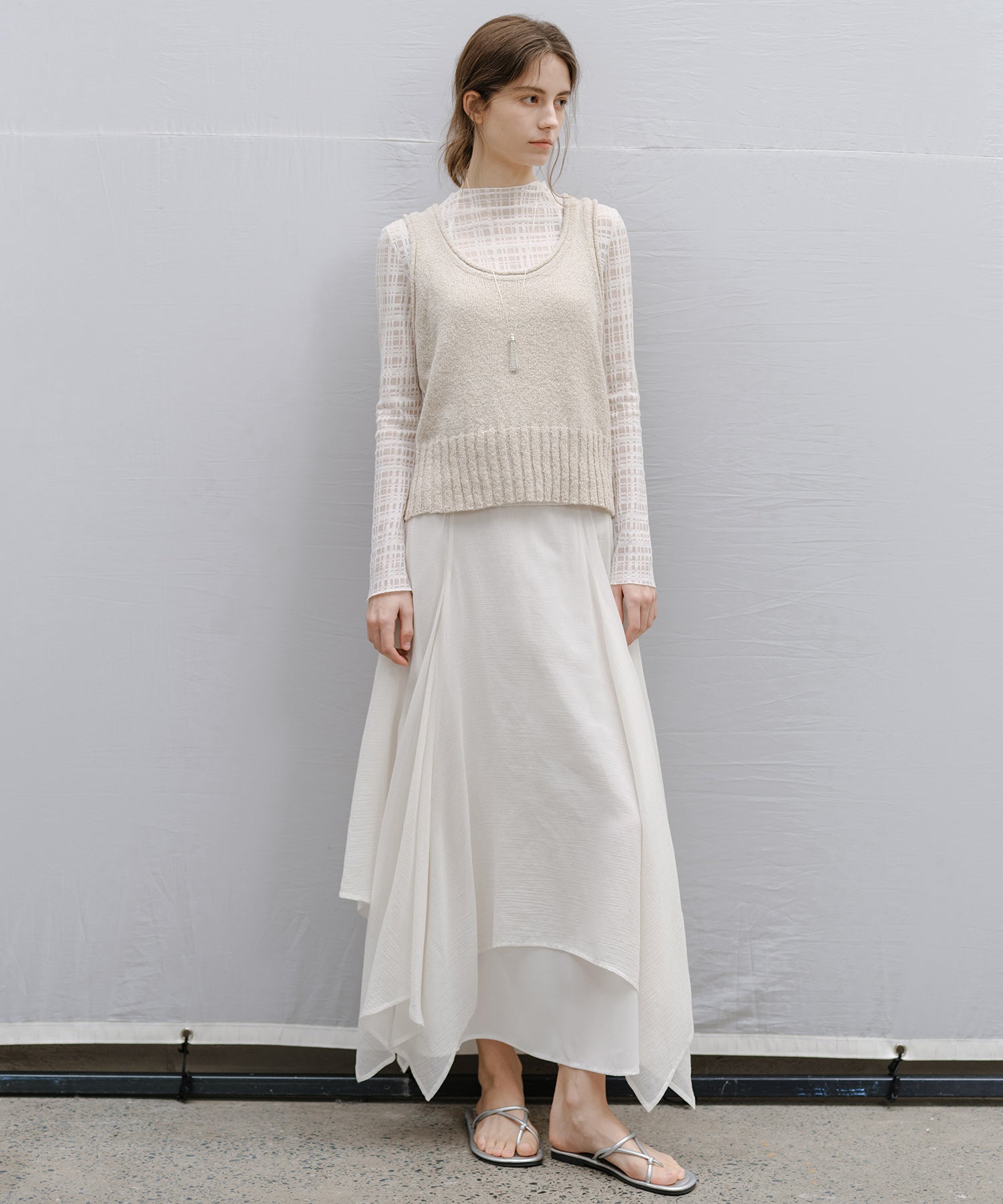 "Shipping from early to mid-March" Check Pattern Sheer Mesh Long Sleeve Top