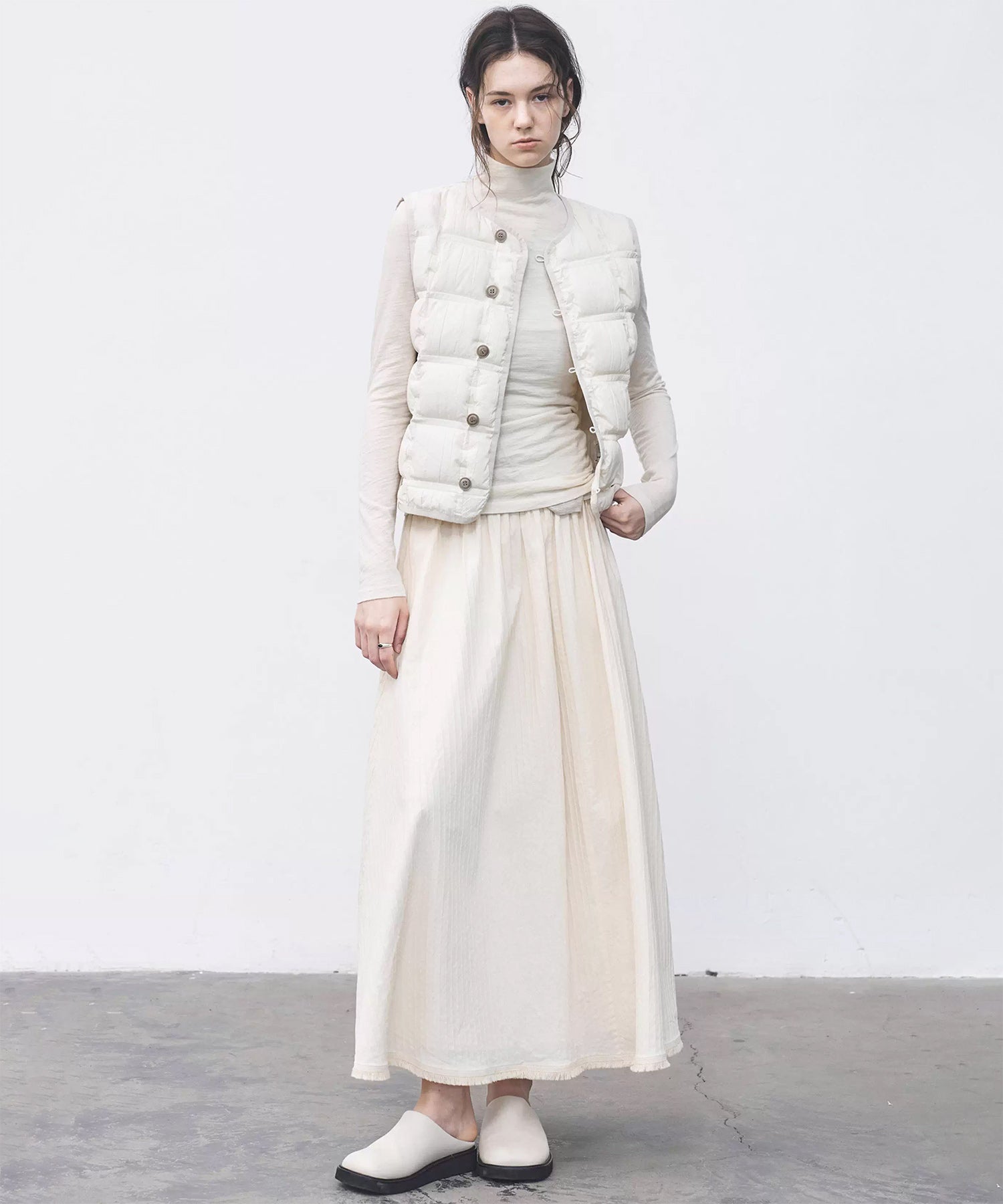 Fringe Panel Textured A-Line Maxi Skirt