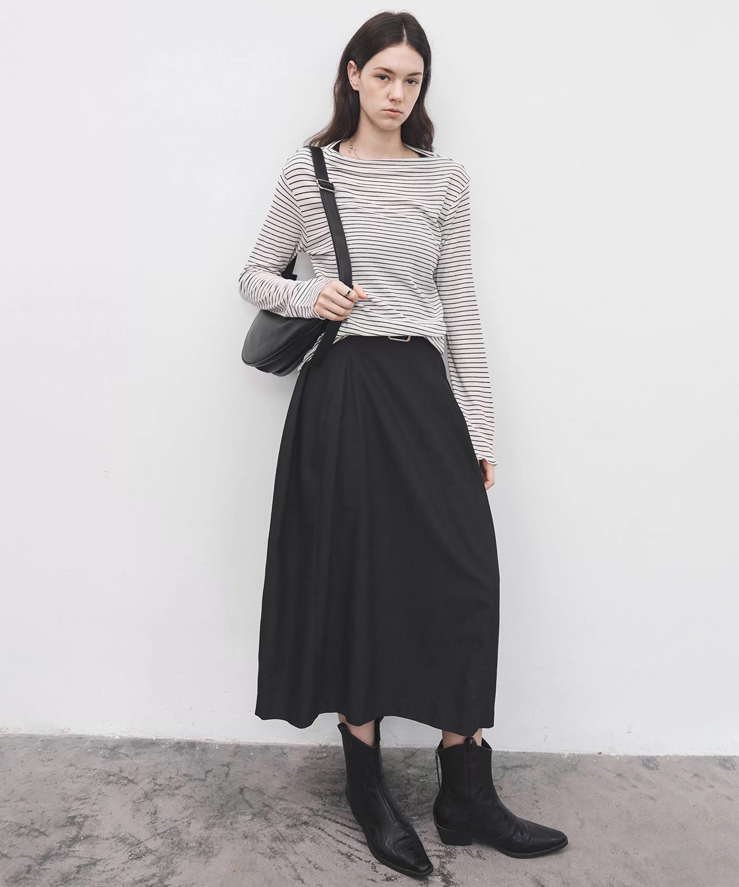 Wool Blend Basic Boat Neck Layering T-Shirt