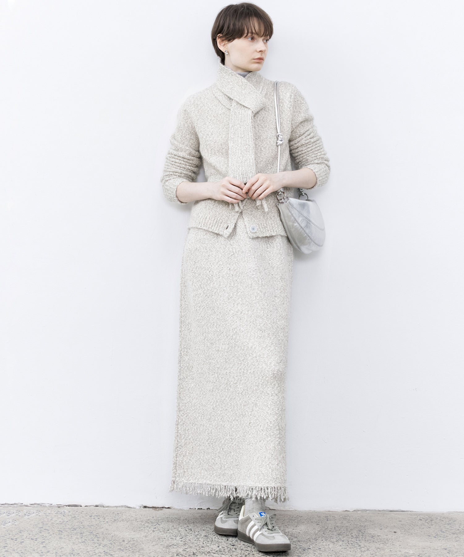 Nepped Knit Cardigan with Tweed Texture