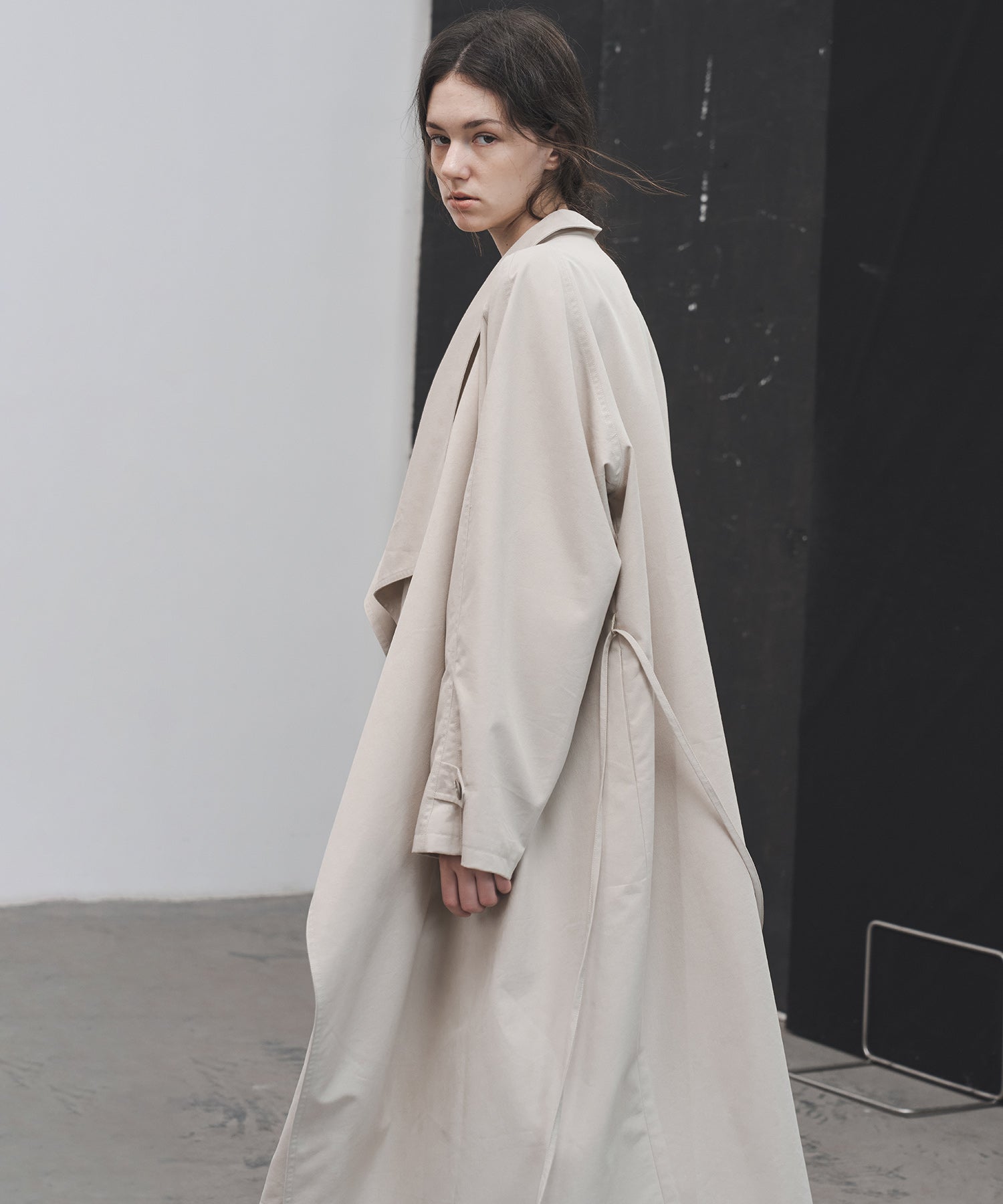 Layered Drape-Neck Trench Coat – Oversized Long Silhouette