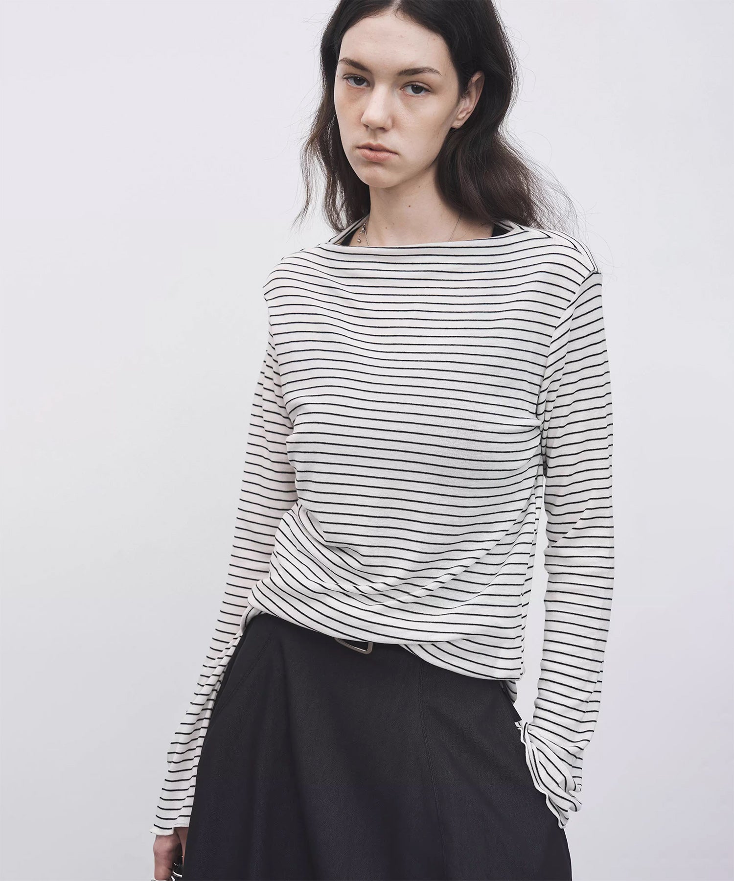 Wool Blend Basic Boat Neck Layering T-Shirt