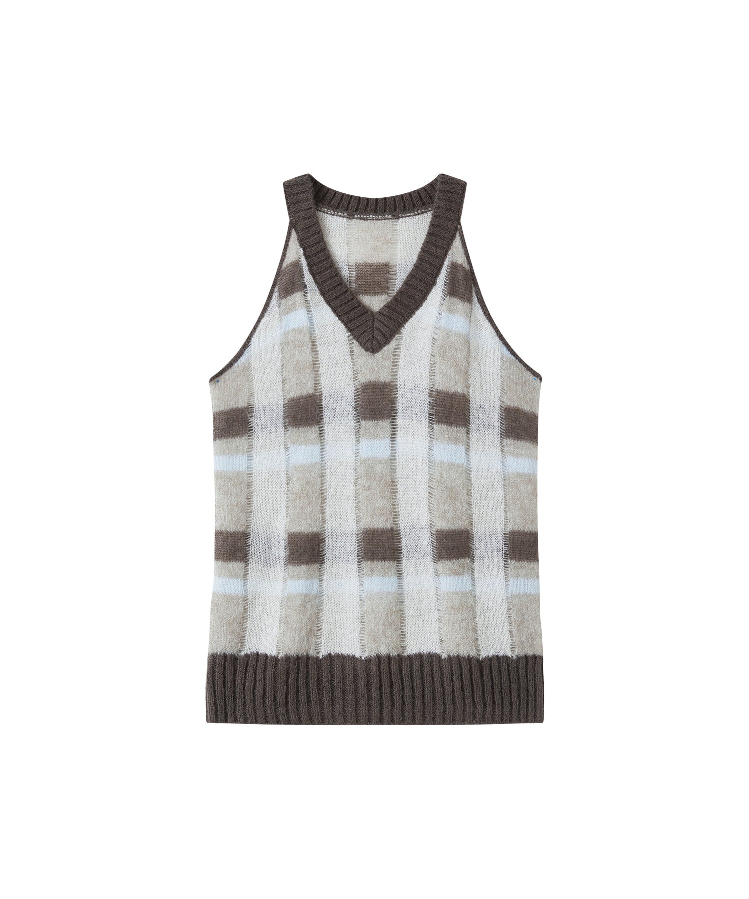 Check Jacquard V-Neck Knit Vest