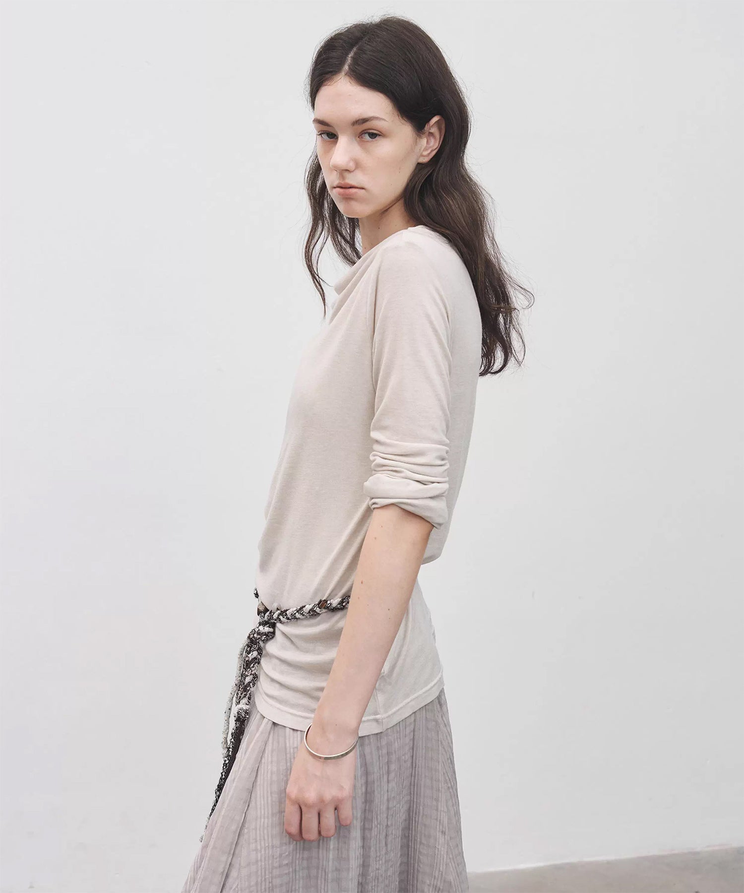 Wool Blend Basic Boat Neck Layering T-Shirt