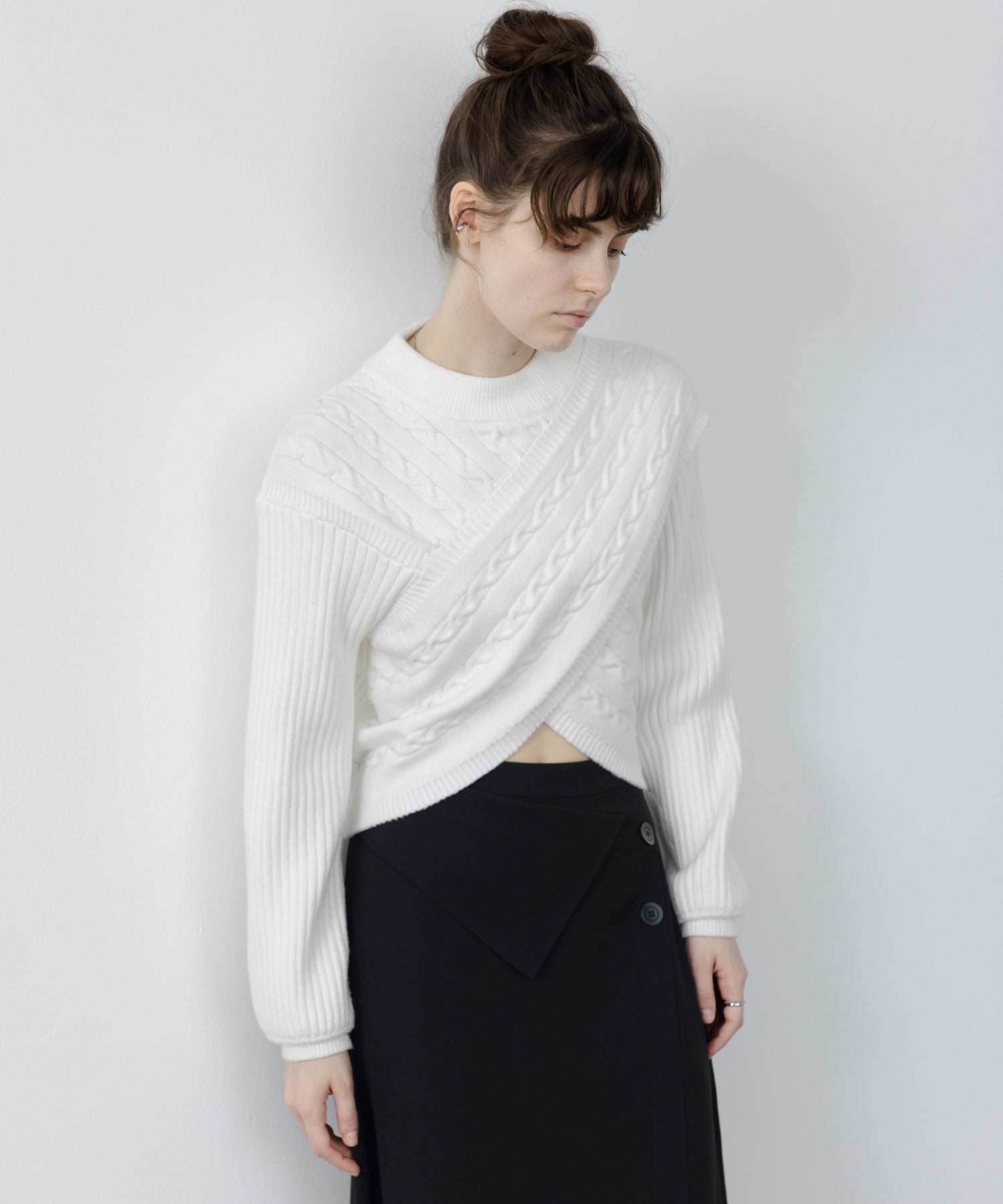 Mock Neck Deconstructed Cropped Knit Sweater