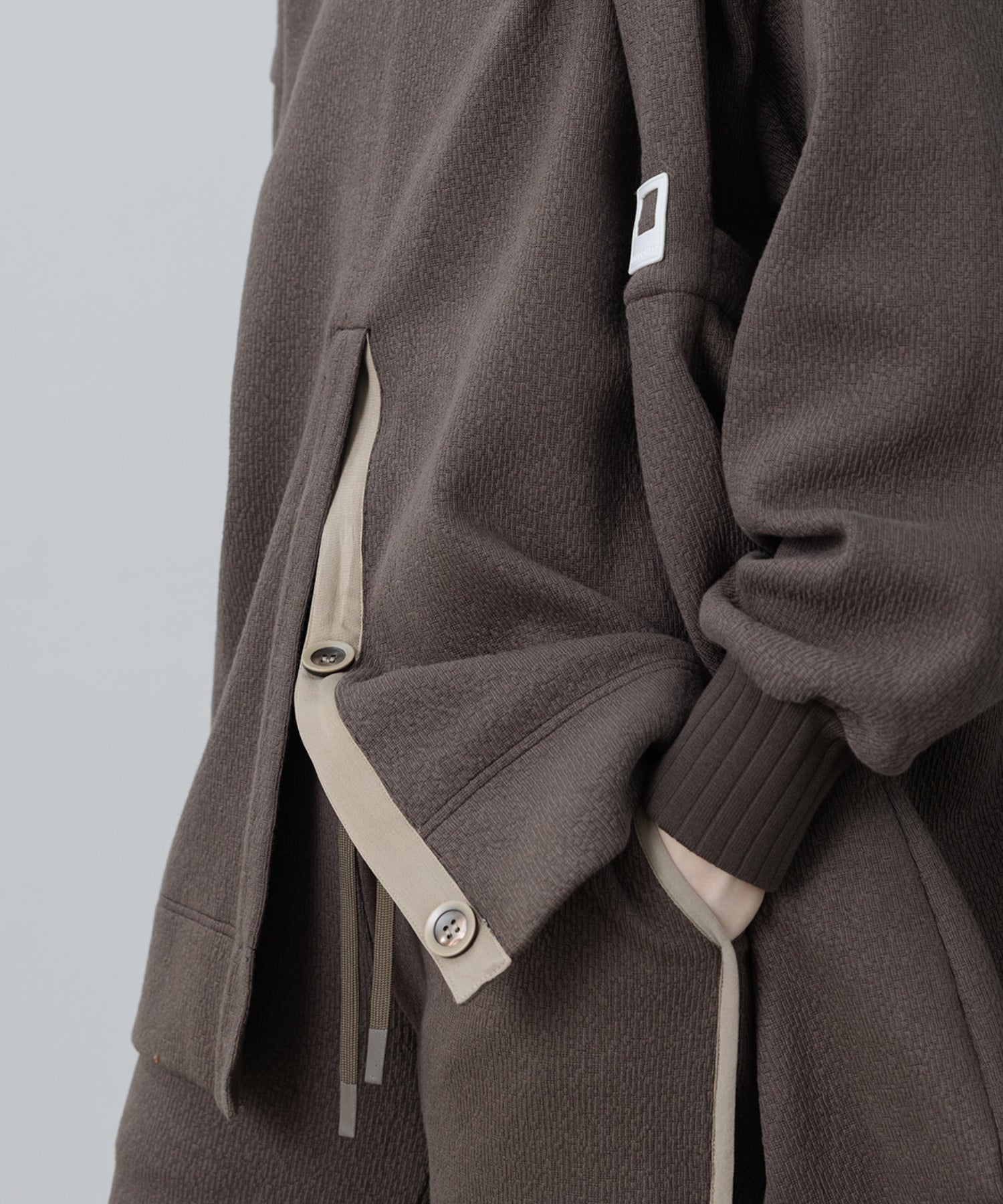 Front Slit High-Neck Jacquard Cut Top