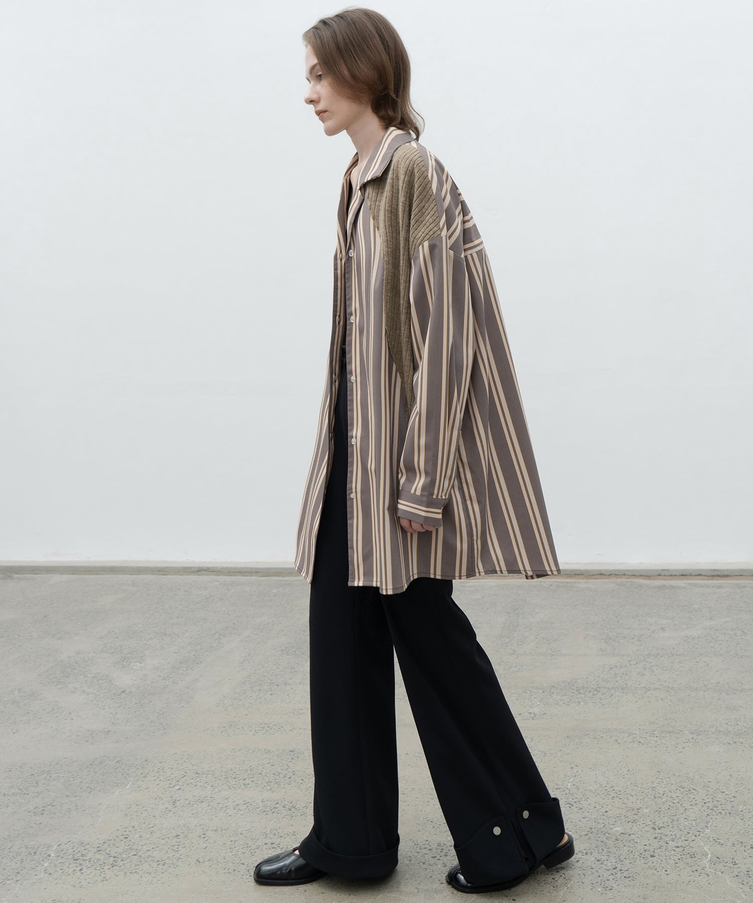 Oversized Stripe Shirt with Ribbed Docking