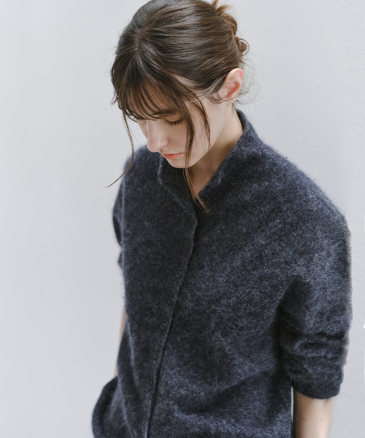 Brushed Cashmere-Blend High Neck Knit Cardigan