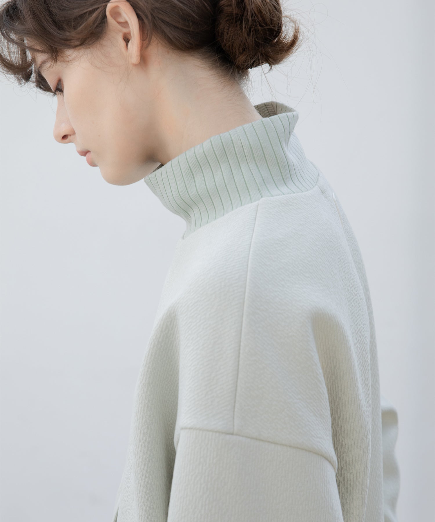 Front Slit High-Neck Jacquard Cut Top