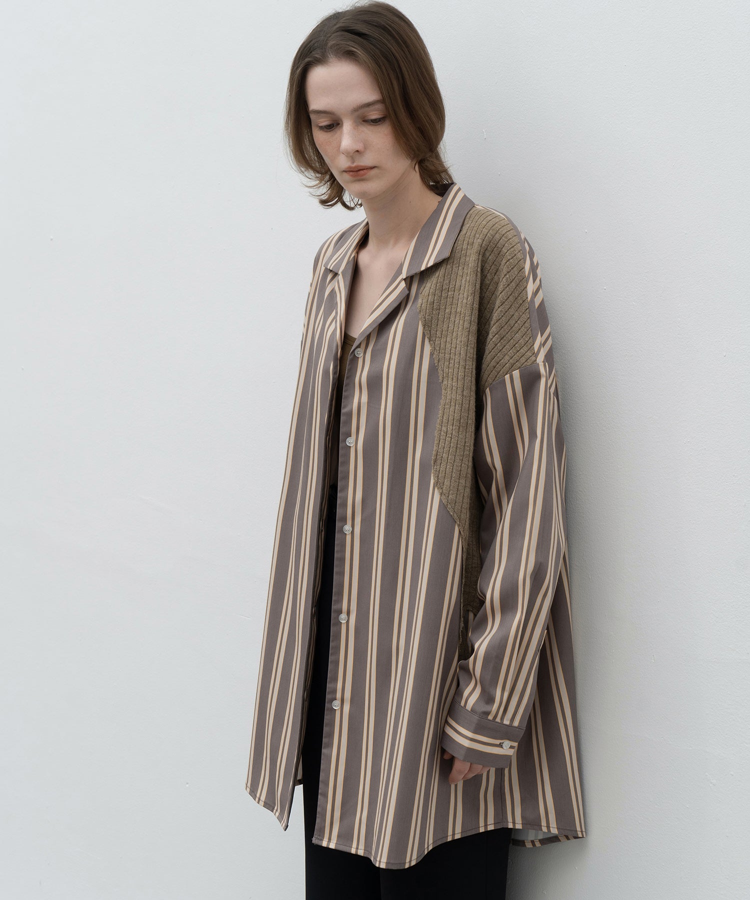 Oversized Stripe Shirt with Ribbed Docking