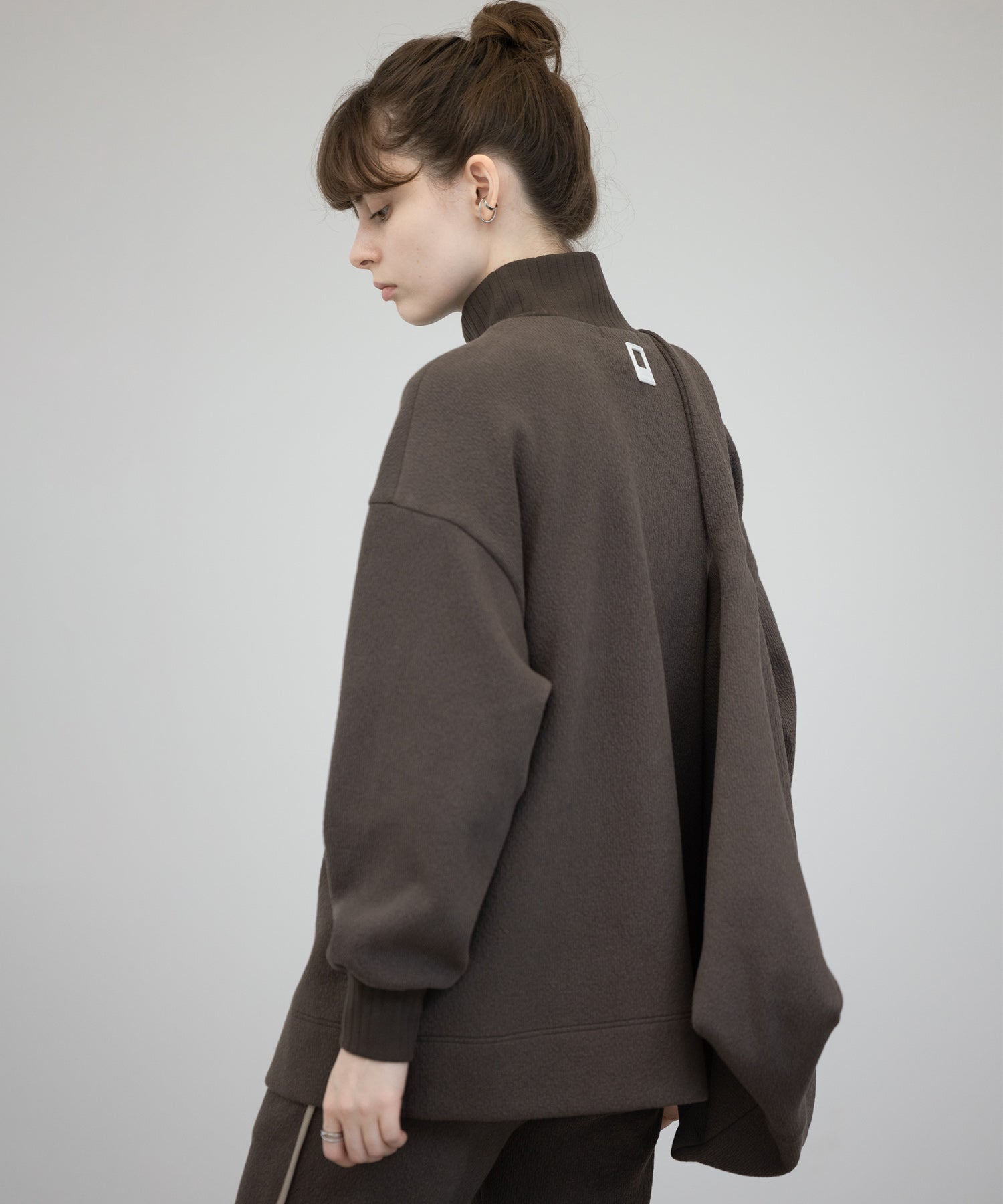 Front Slit High-Neck Jacquard Cut Top