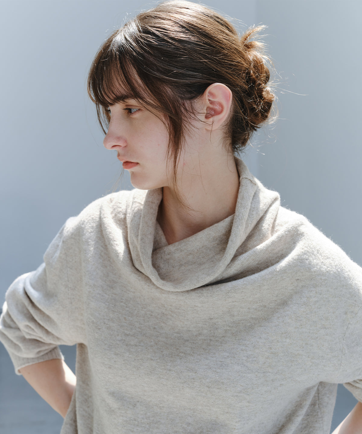 「11月下旬出荷予定」Draped Neck Button Hem Knit Sweater