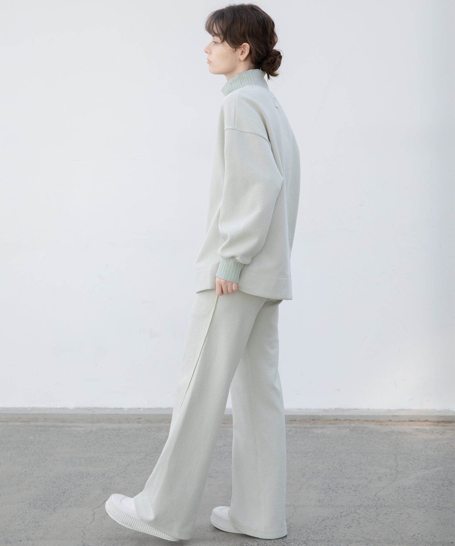 Front Slit High-Neck Jacquard Cut Top