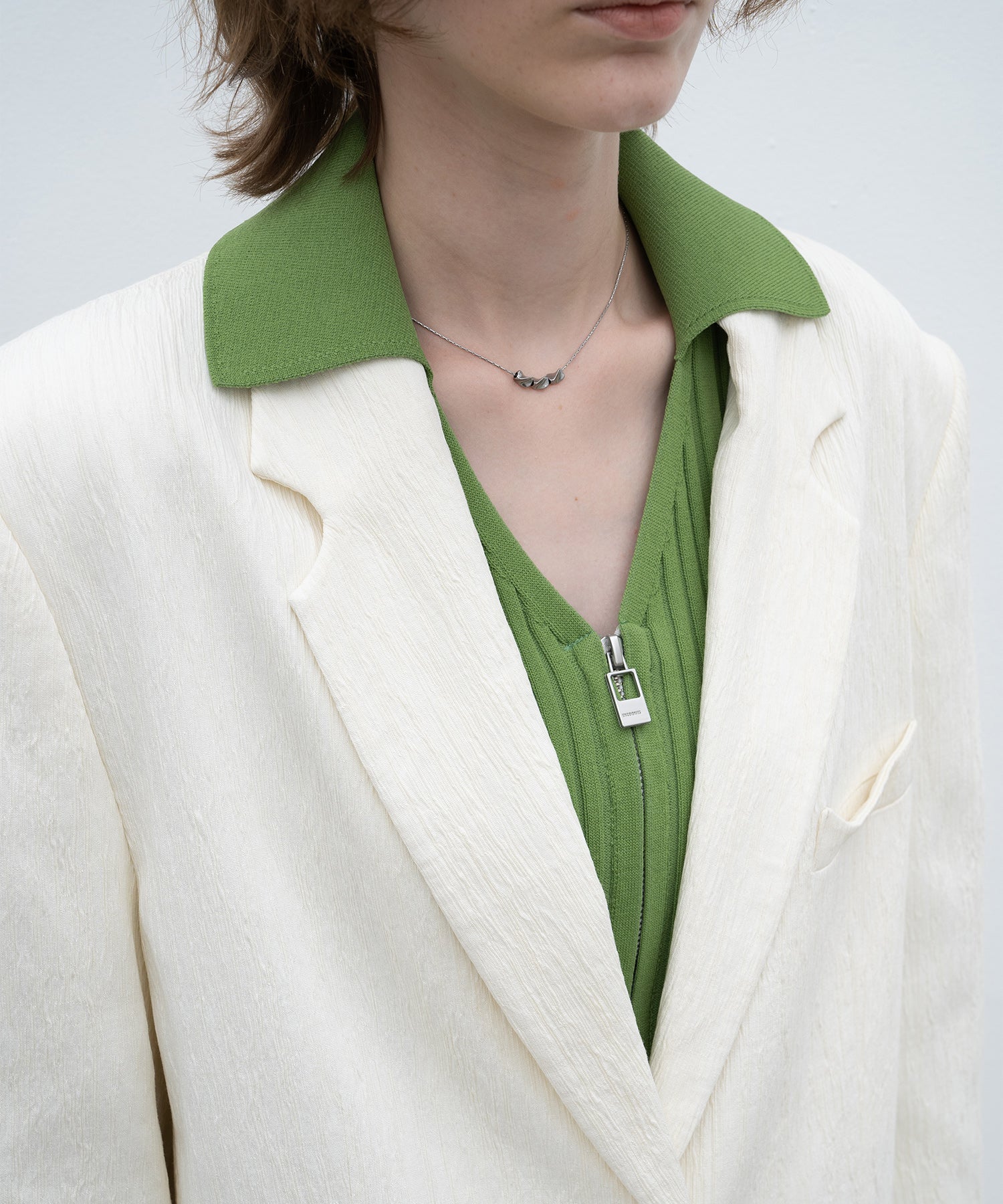 Crinkled-Texture Single-Breasted Jacket