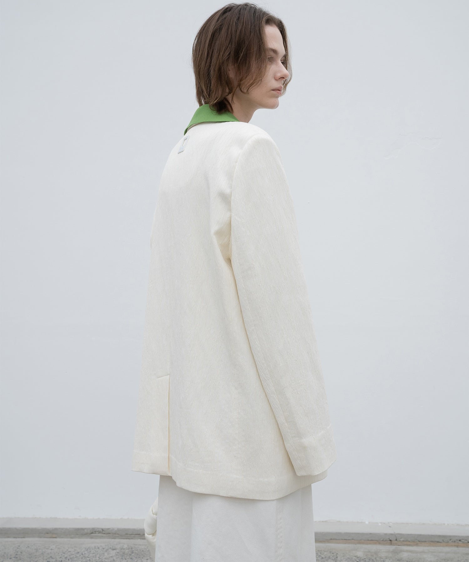 Crinkled-Texture Single-Breasted Jacket
