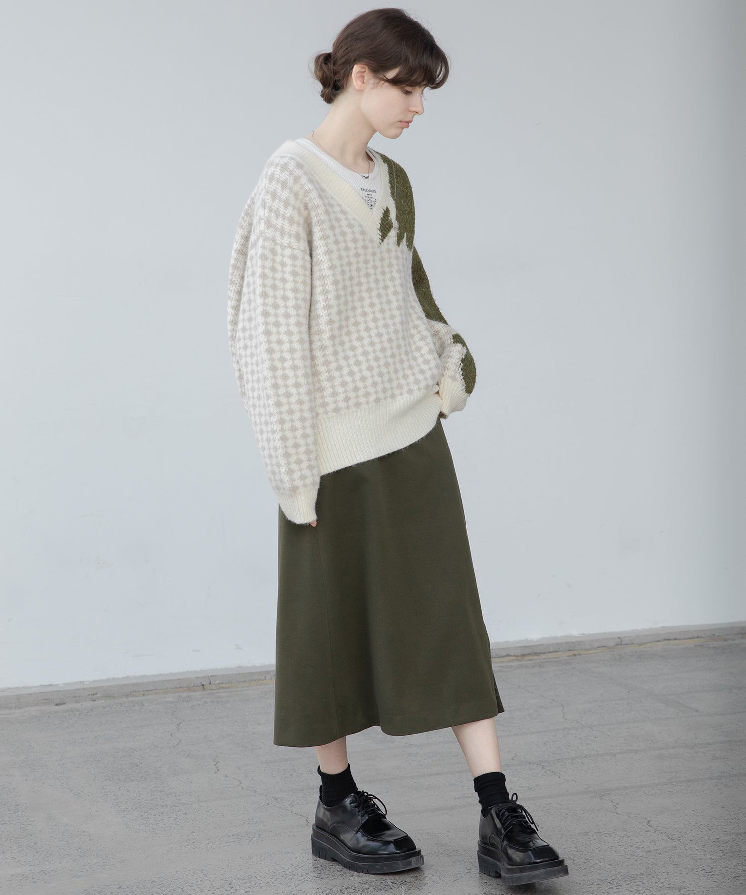 Color scheme stitch wrap design semi-flare skirt