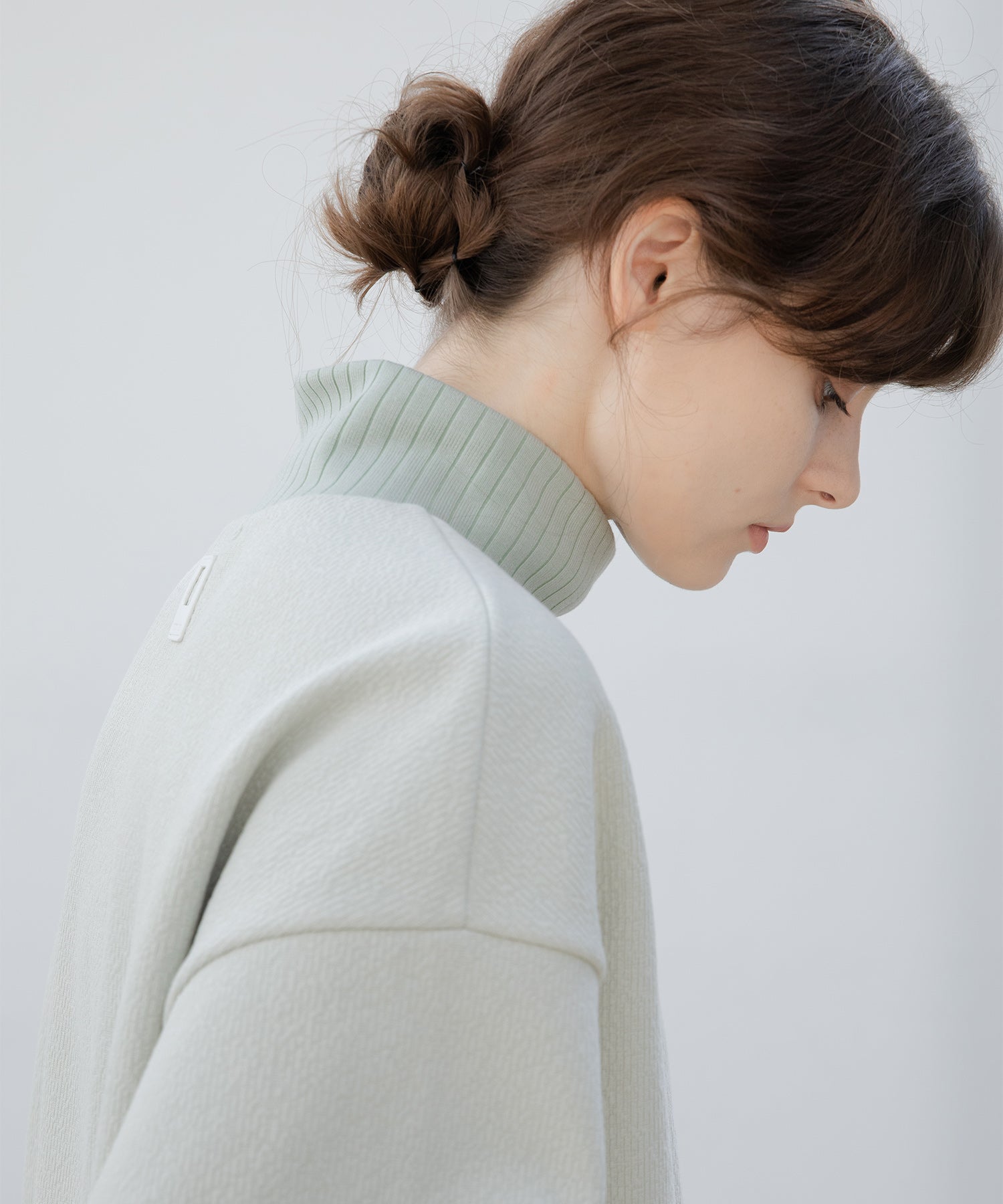 Front Slit High-Neck Jacquard Cut Top