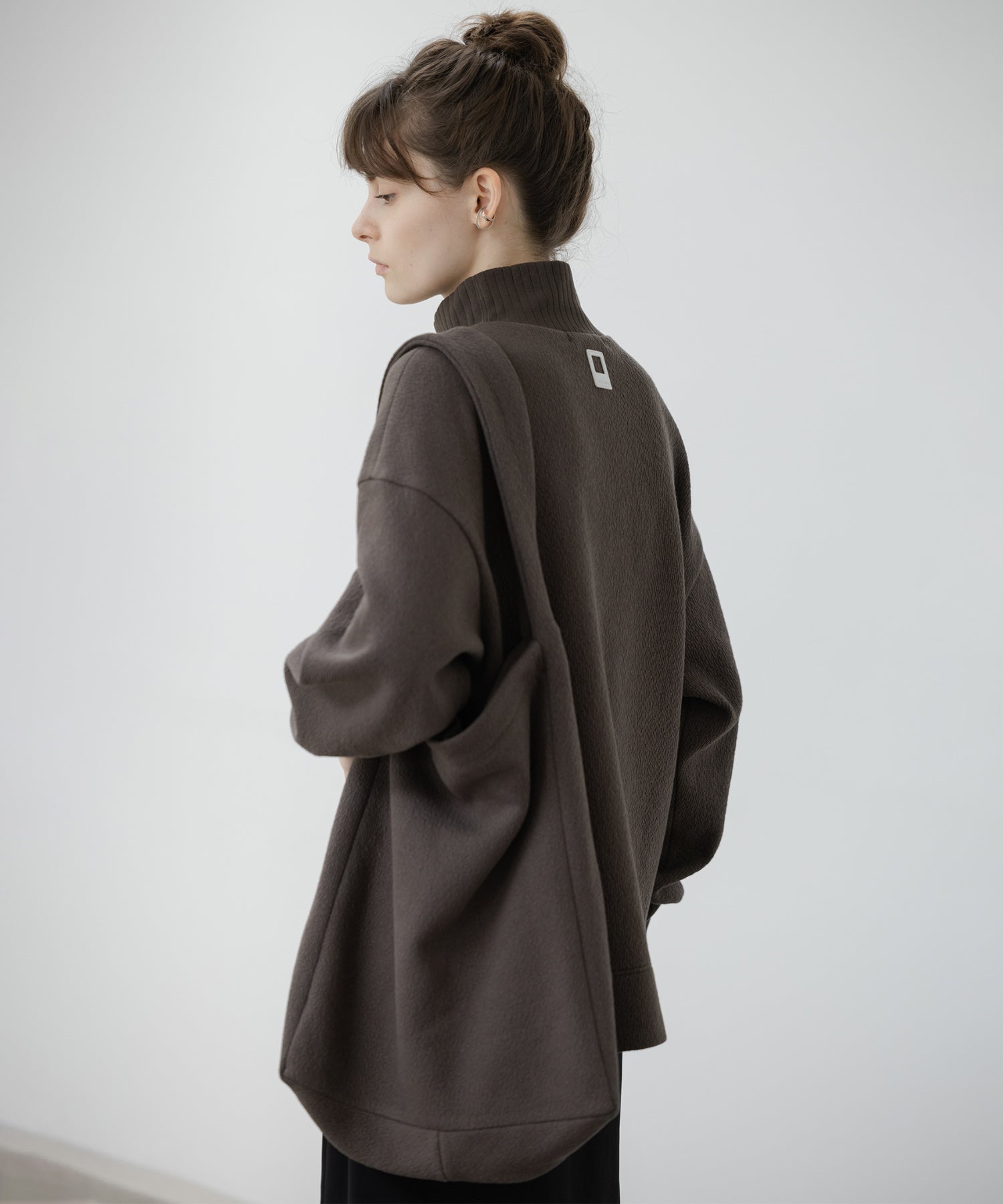 Front Slit High-Neck Jacquard Cut Top