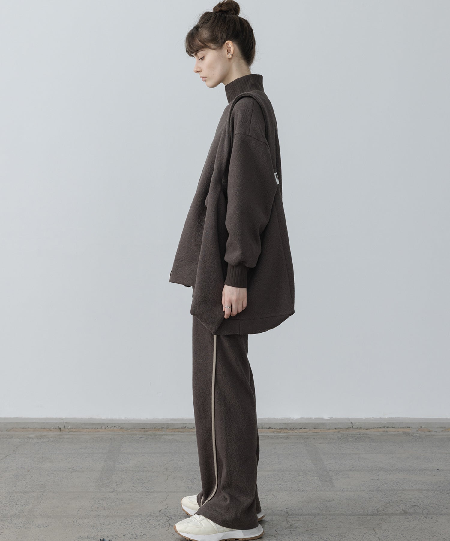 Front Slit High-Neck Jacquard Cut Top