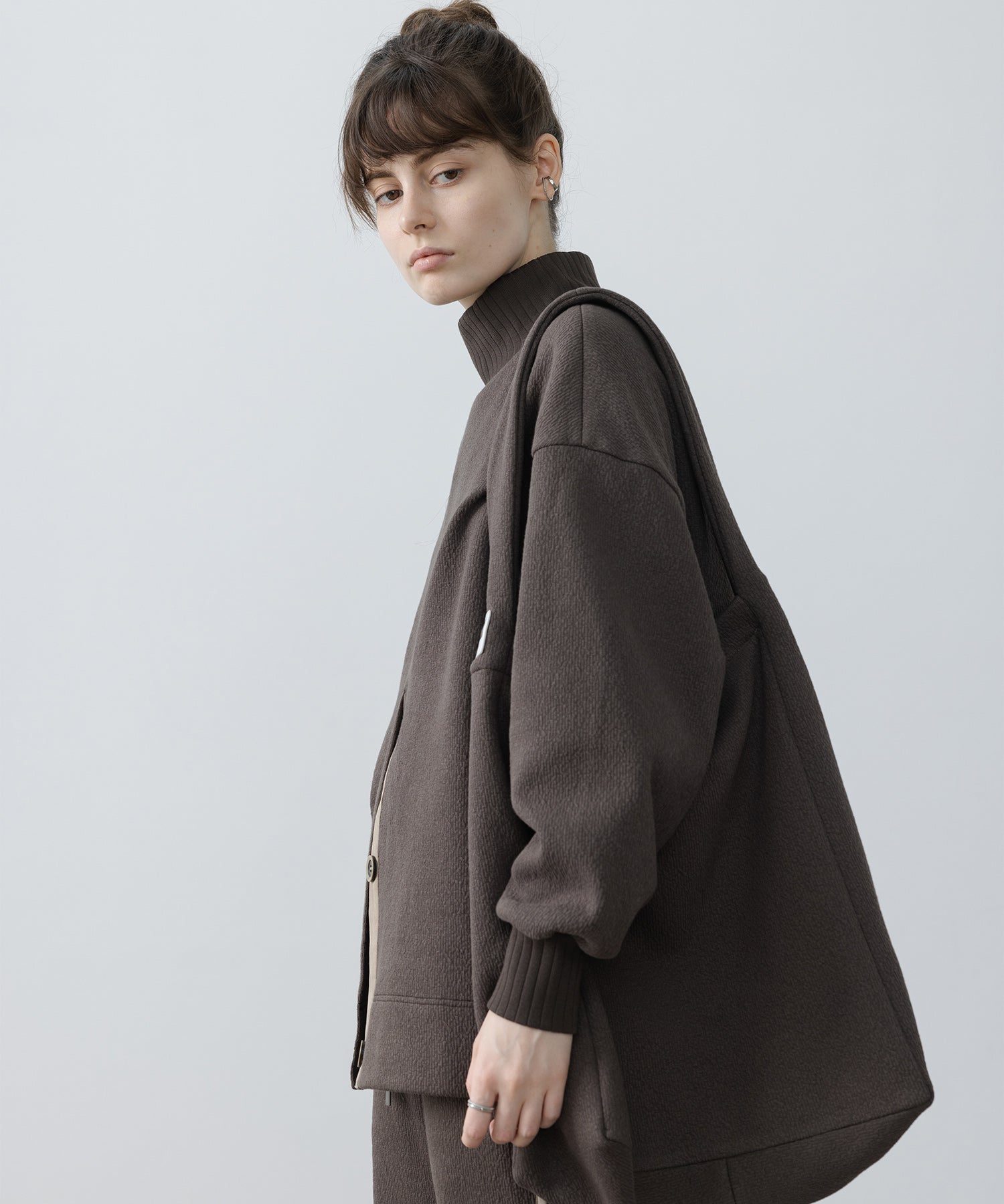 Front Slit High-Neck Jacquard Cut Top