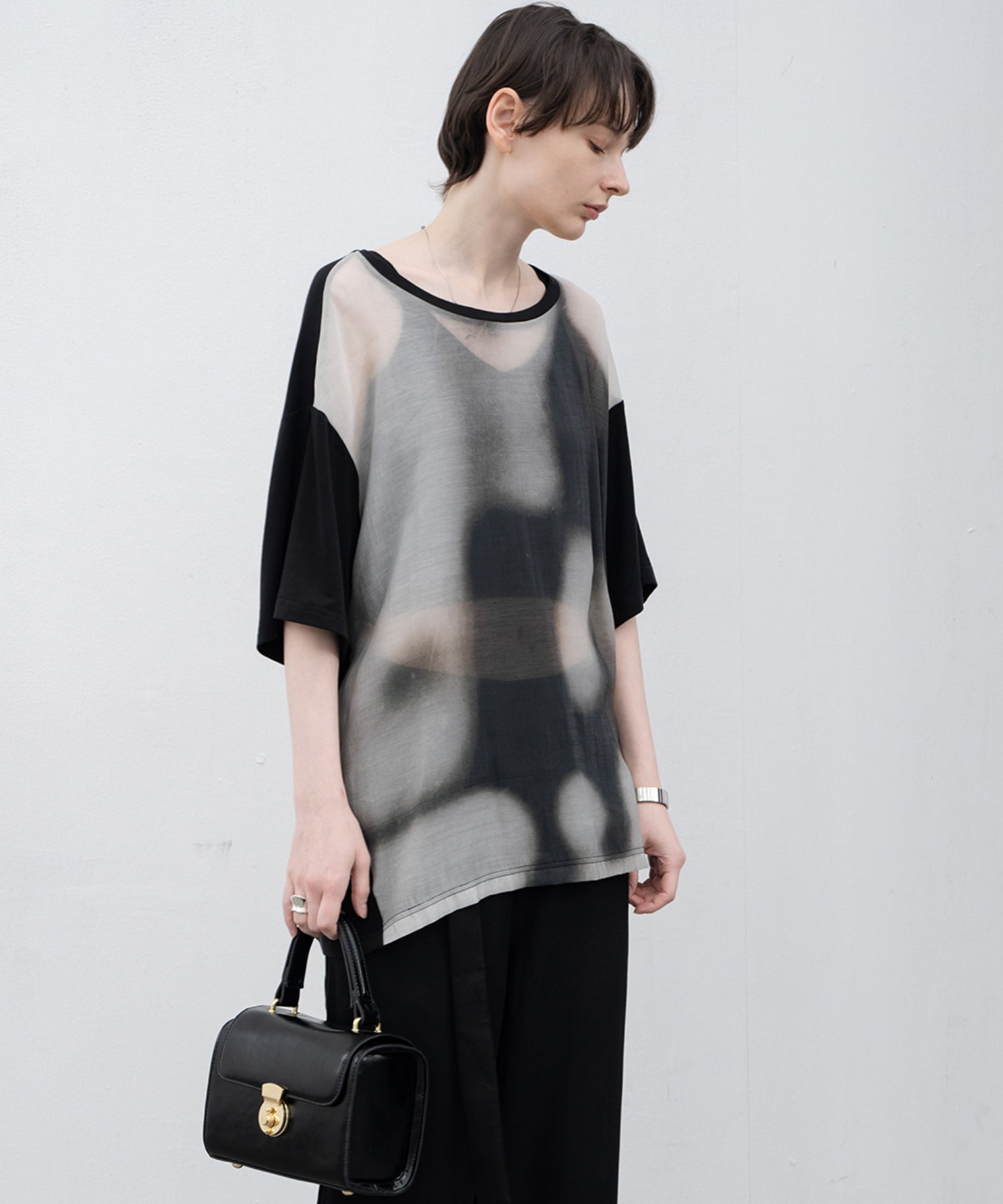 Sheer print cut and sew tops / T-shirt