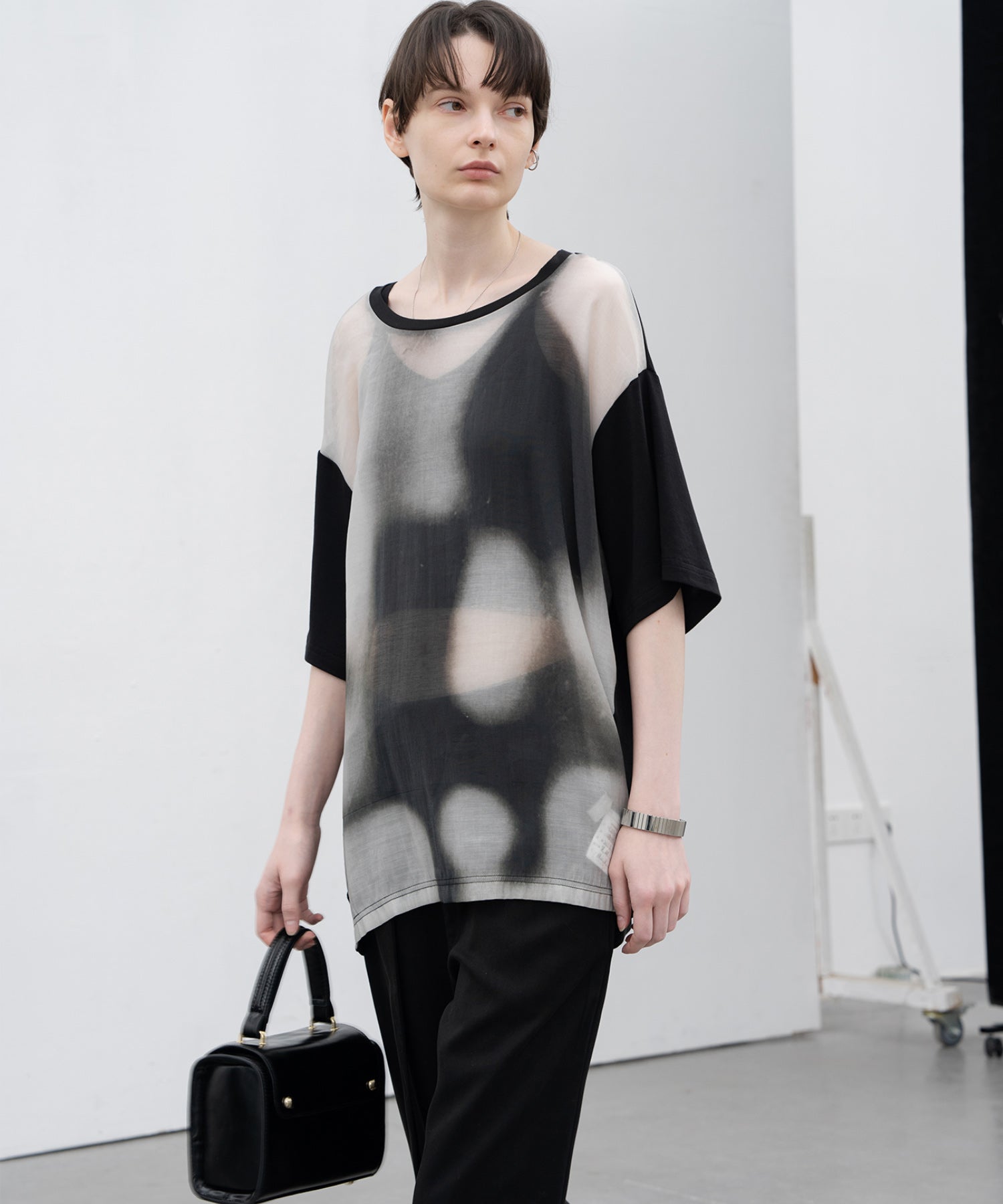 Sheer print cut and sew tops / T-shirt