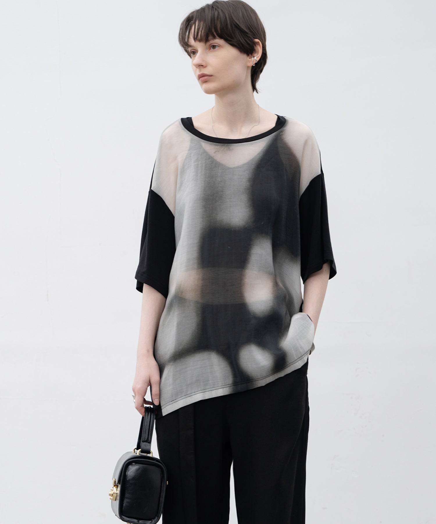Sheer print cut and sew tops / T-shirt