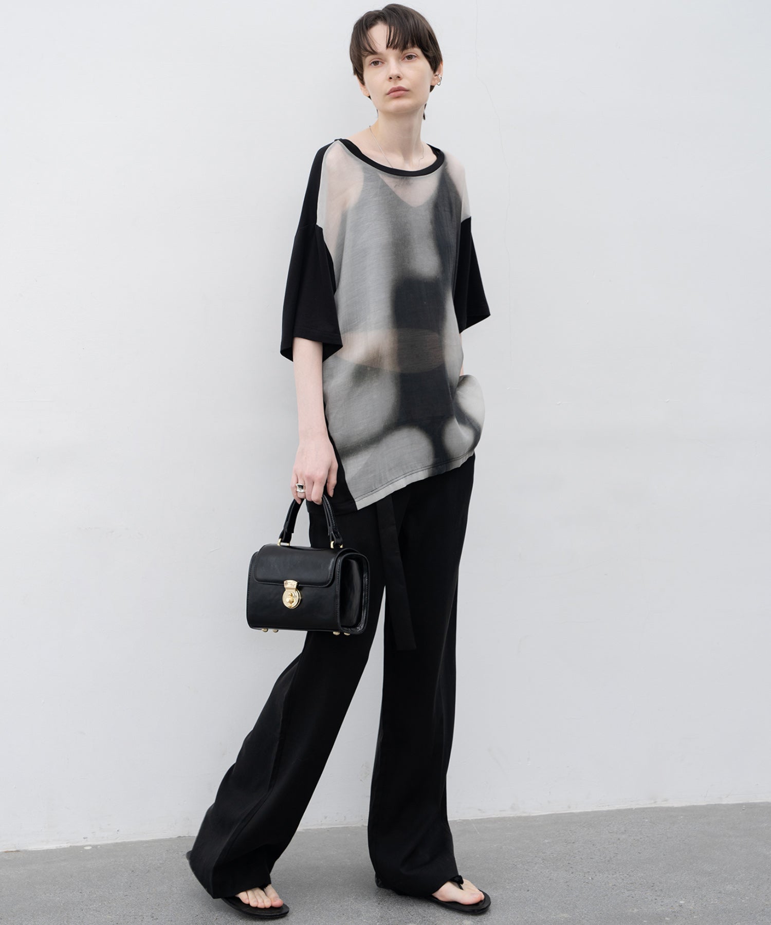 Sheer print cut and sew tops / T-shirt