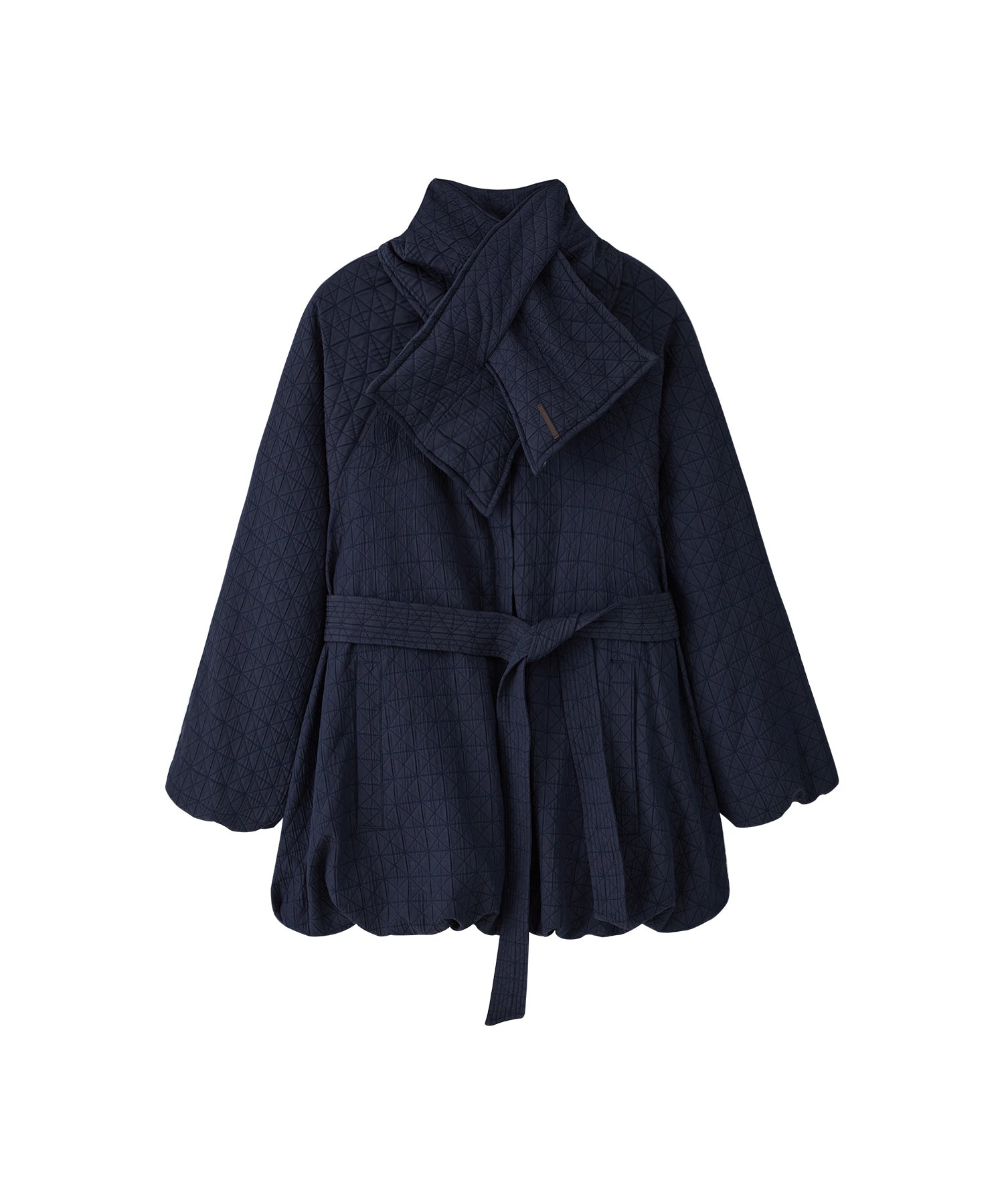 Diamond Jacquard Quilted Down Coat – Belt & Scarf Set
