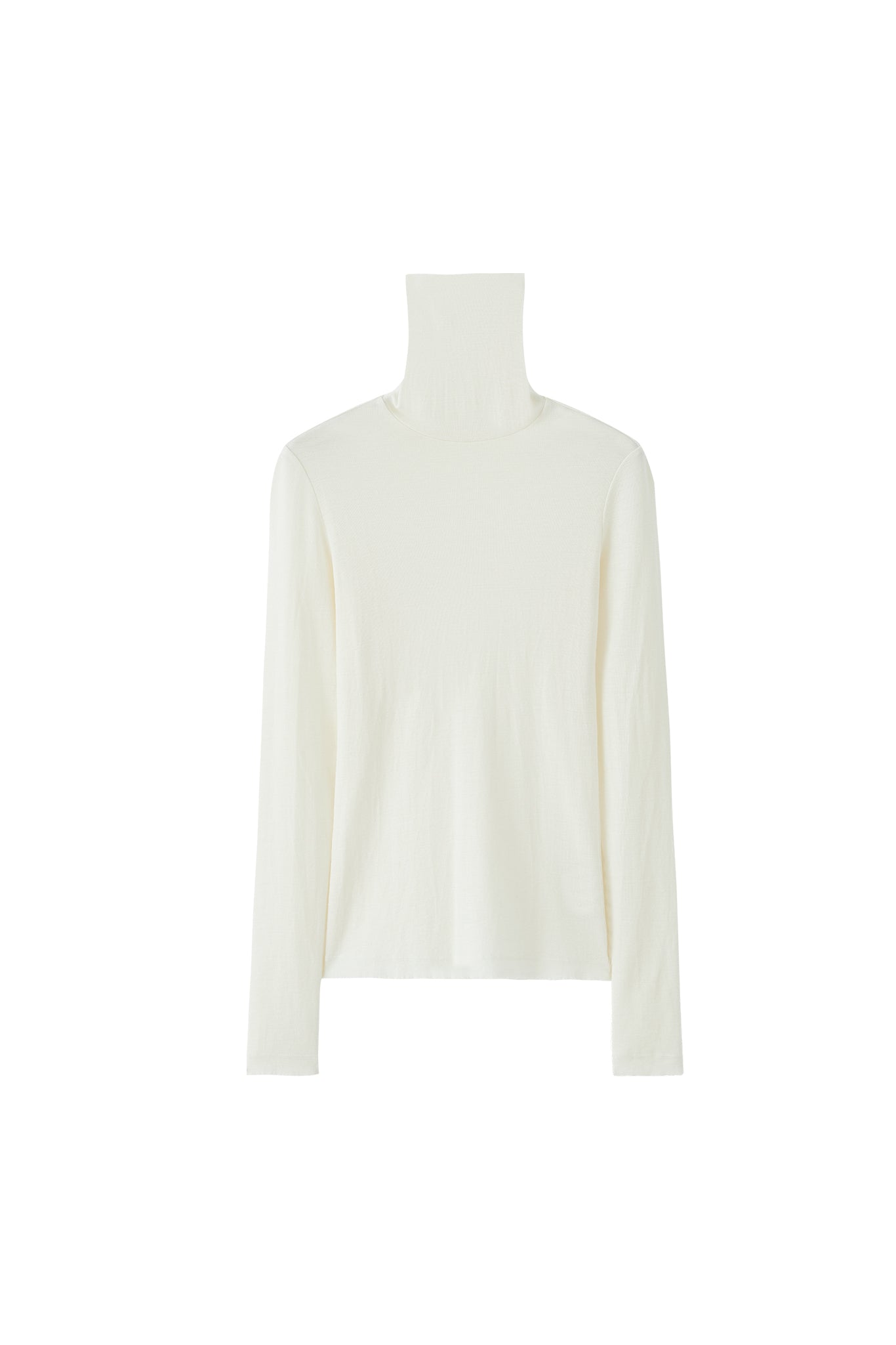 Draped Texture Wool Turtleneck Long Sleeve Top