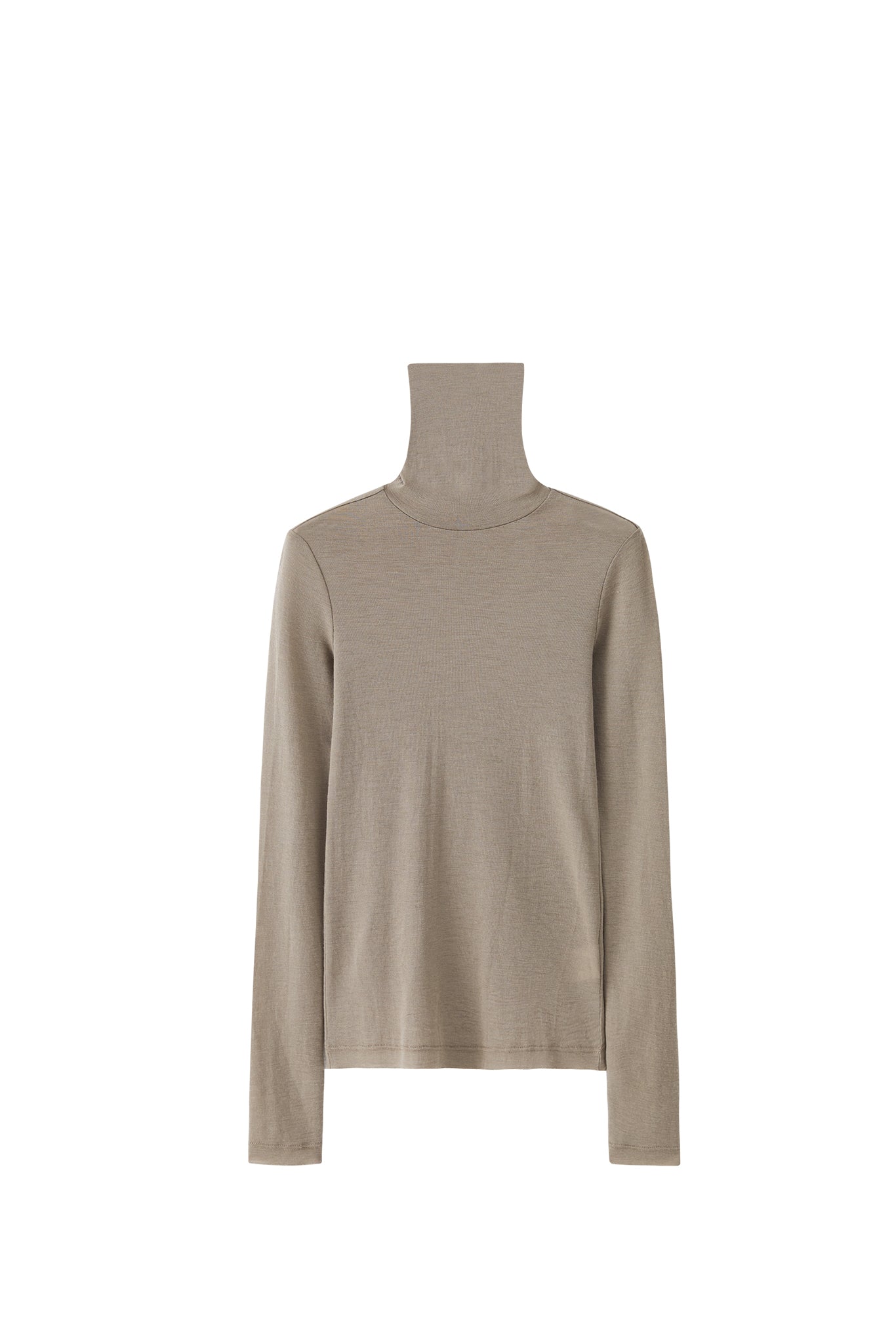 Draped Texture Wool Turtleneck Long Sleeve Top