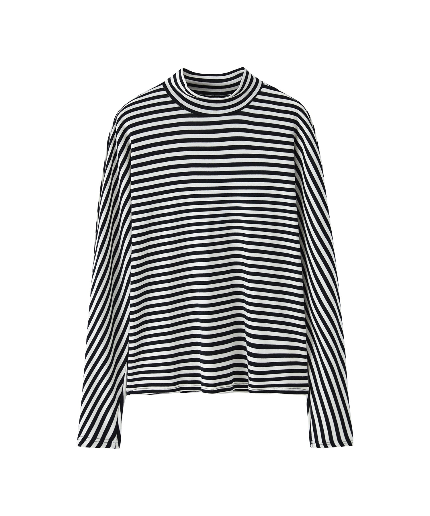 Wool Blend Striped Bihigh Neck Long Sleeve Tee