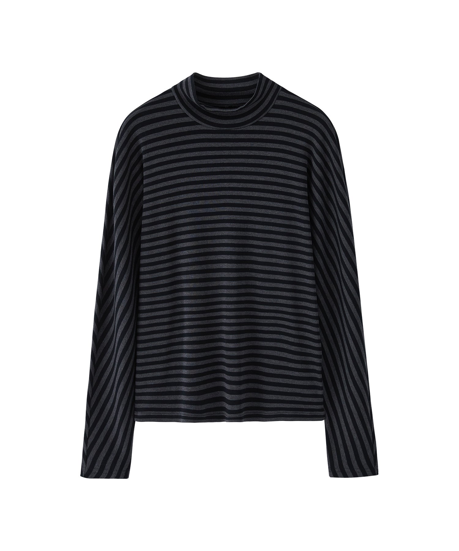 Wool Blend Striped Bihigh Neck Long Sleeve Tee