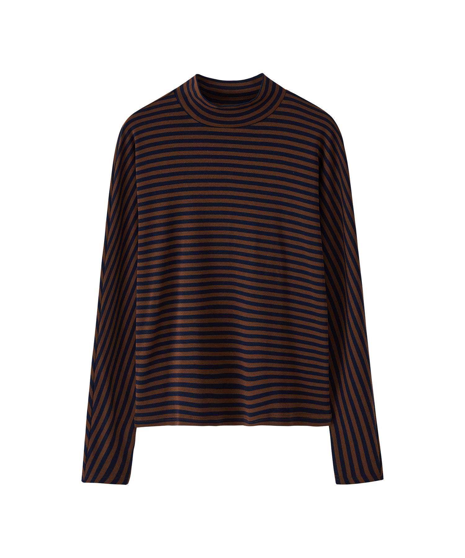 Wool Blend Striped Bihigh Neck Long Sleeve Tee