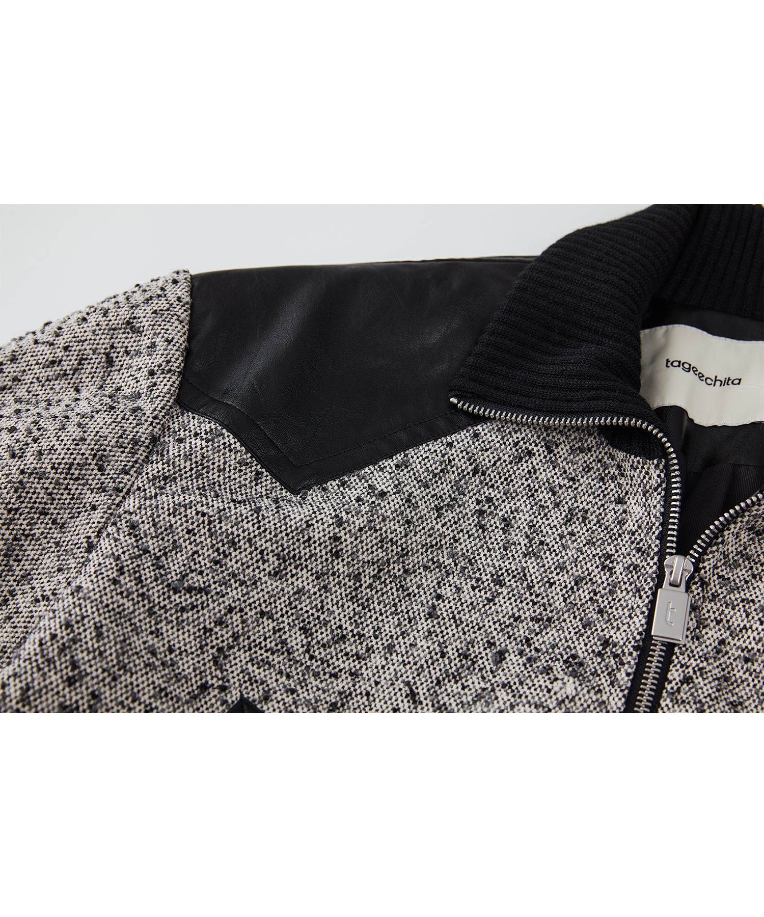 Textured Panel Short Puffer Jacket with Ribbed Stand Collar