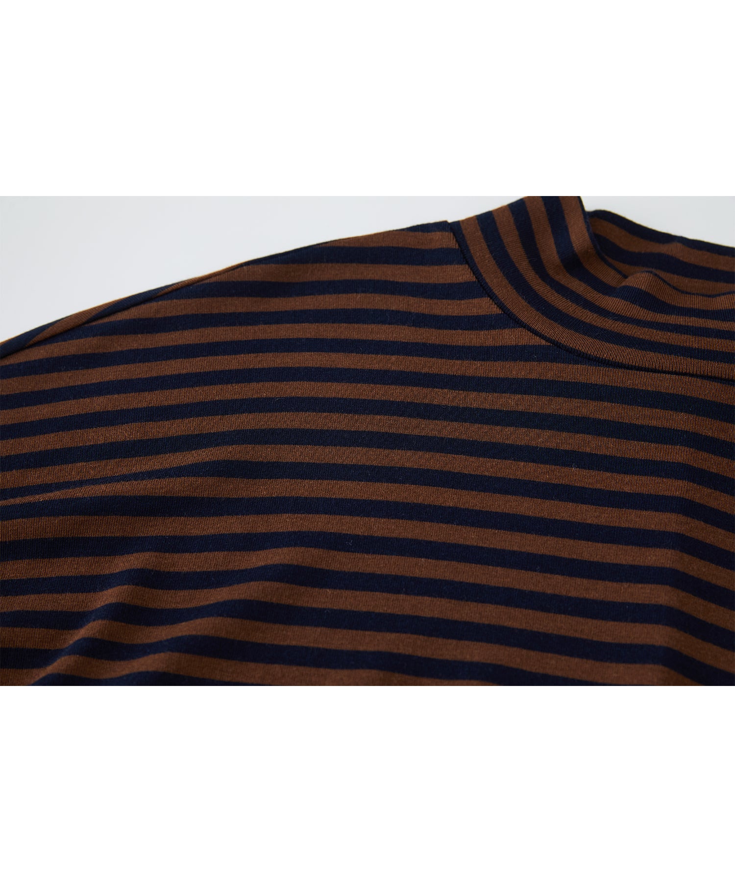 Wool Blend Striped Bihigh Neck Long Sleeve Tee