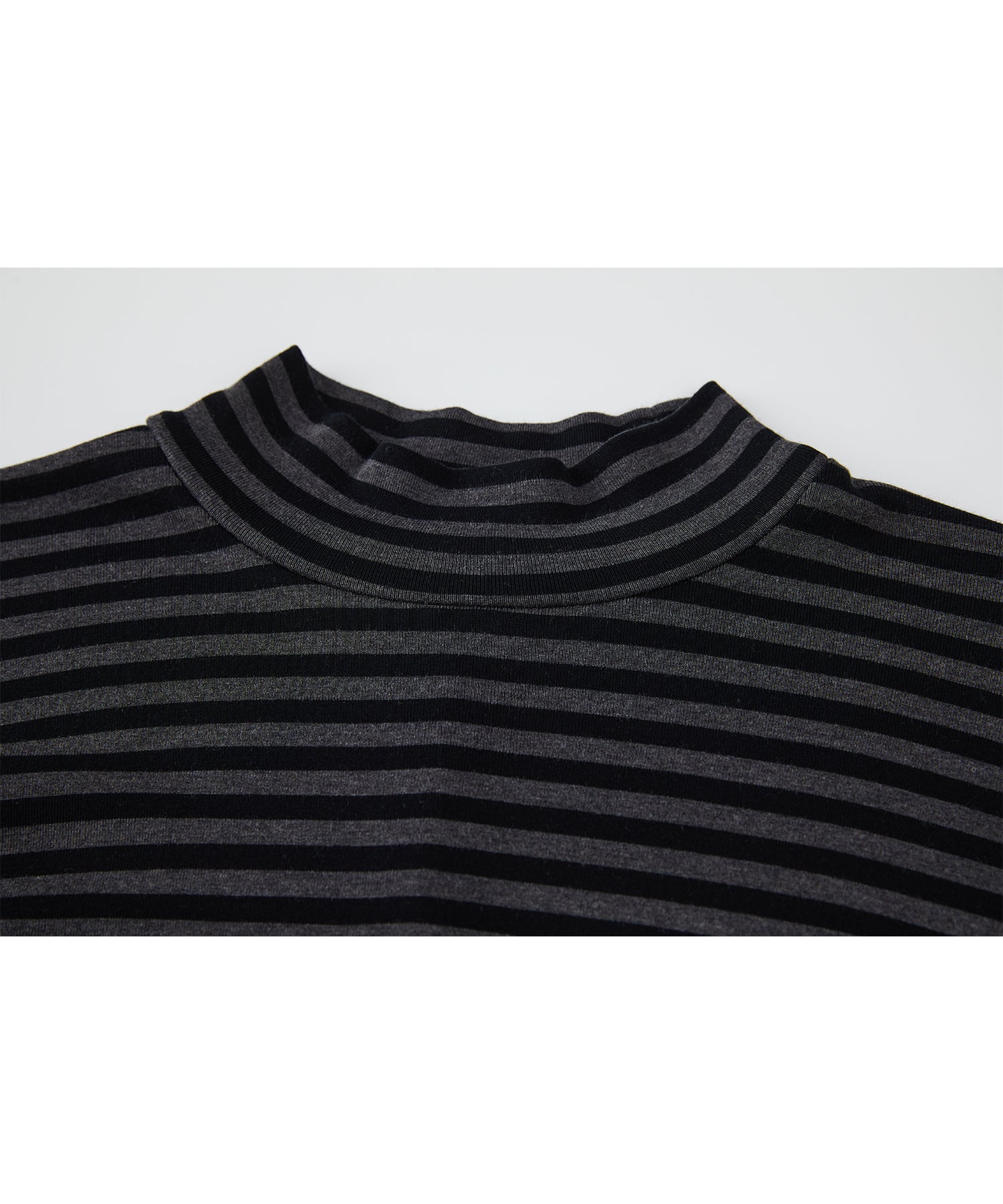Wool Blend Striped Bihigh Neck Long Sleeve Tee