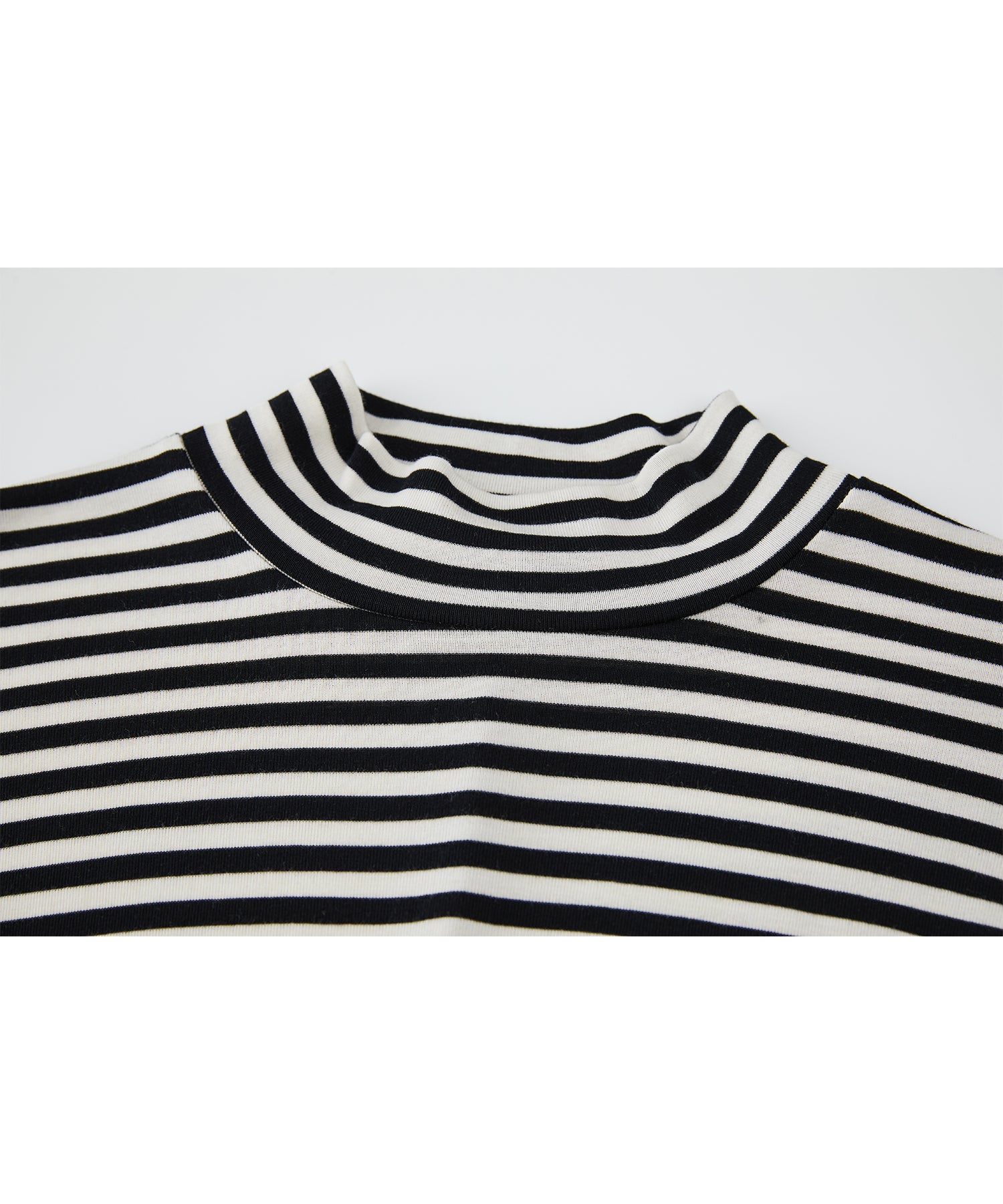 Wool Blend Striped Bihigh Neck Long Sleeve Tee